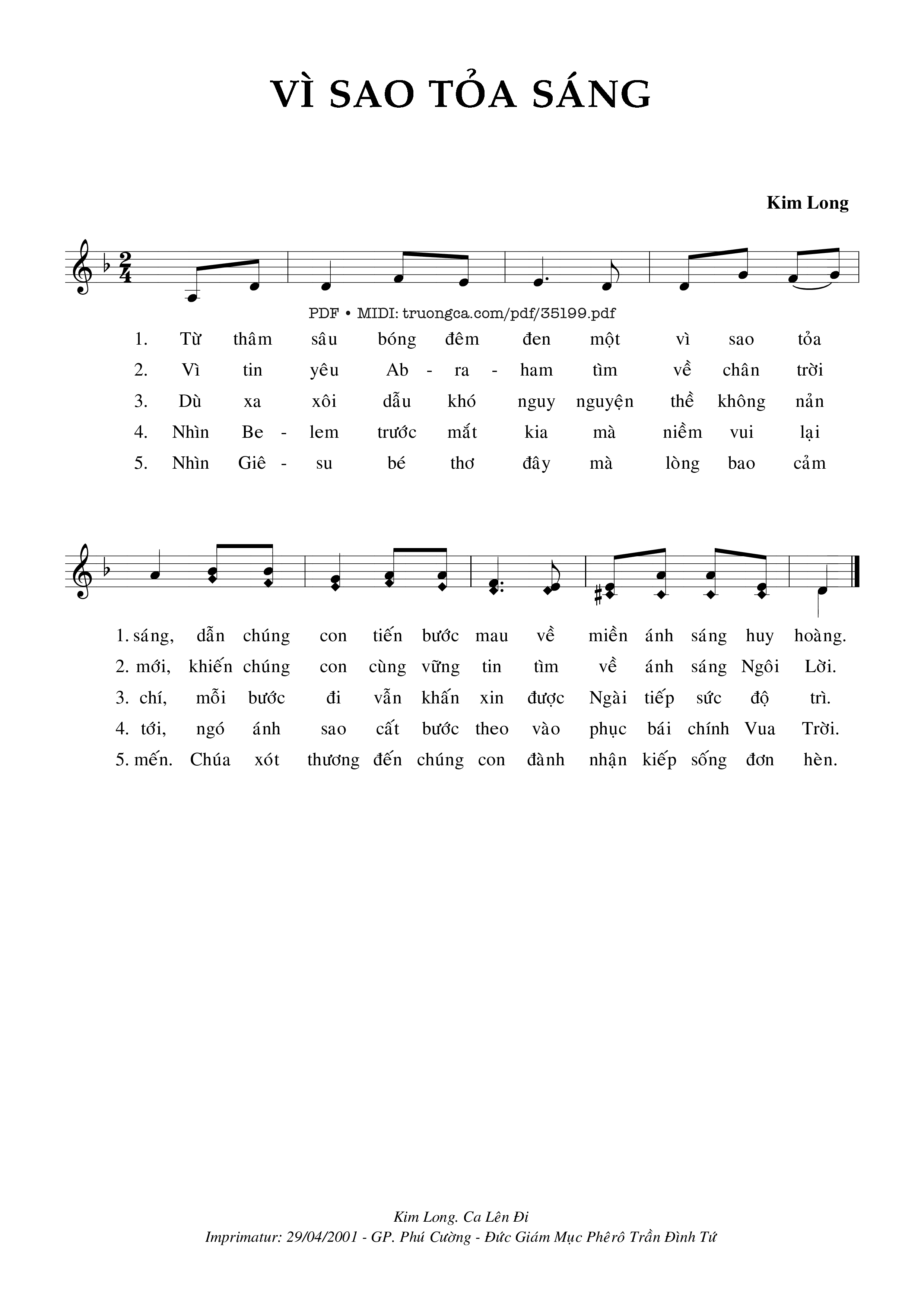 Page 1 of Sheet music PDF Vì Sao Tỏa Sáng - Kim Long