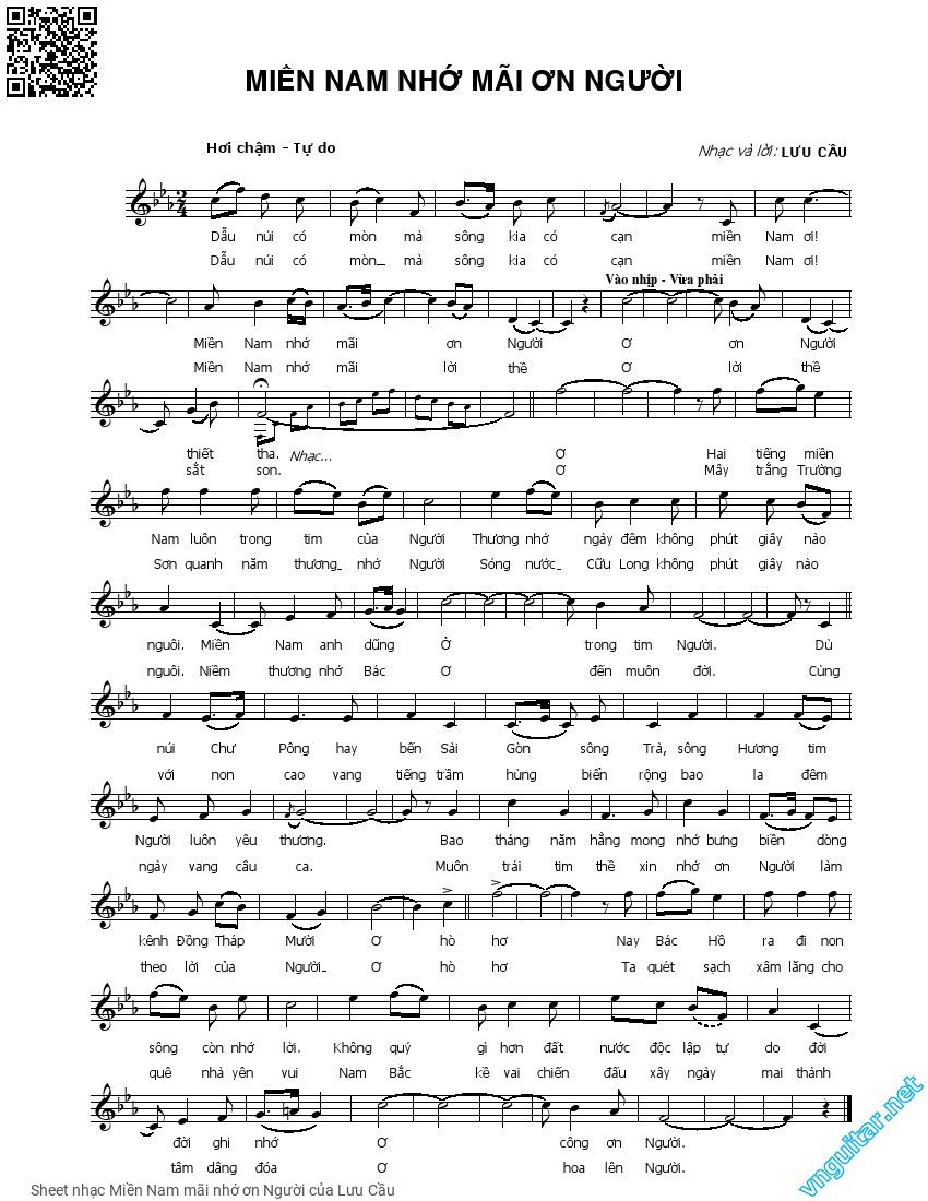 Page 1 of Sheet music PDF Miền Nam mãi nhớ ơn Người - Lưu Cầu