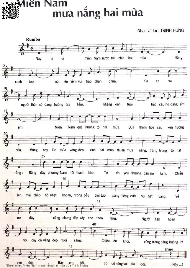 Sheet PDF of Miền Nam mưa nắng hai mùa