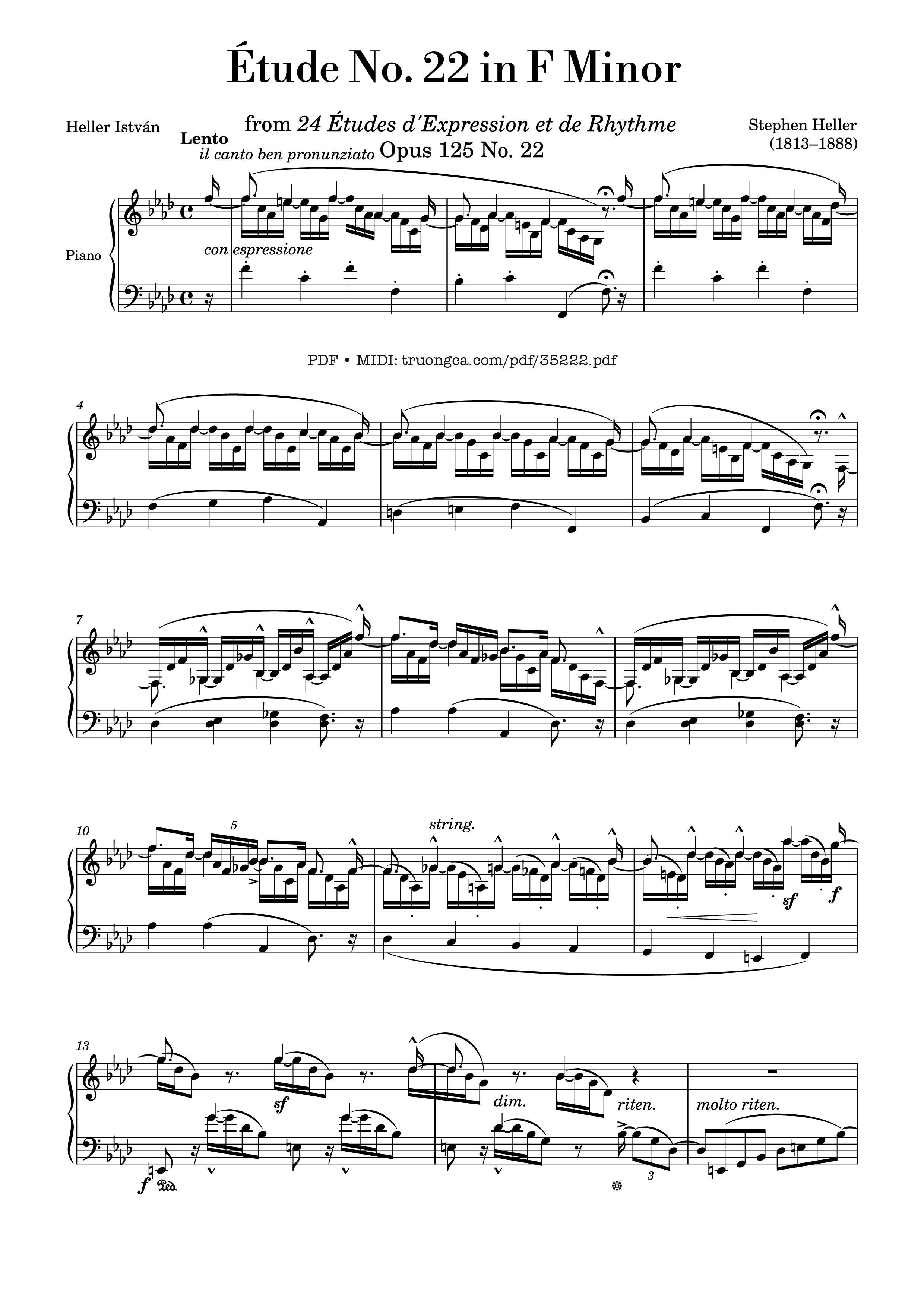 Page 1 of Sheet music PDF Piano Étude No. 22 in F Minor Piano - Stephen Heller