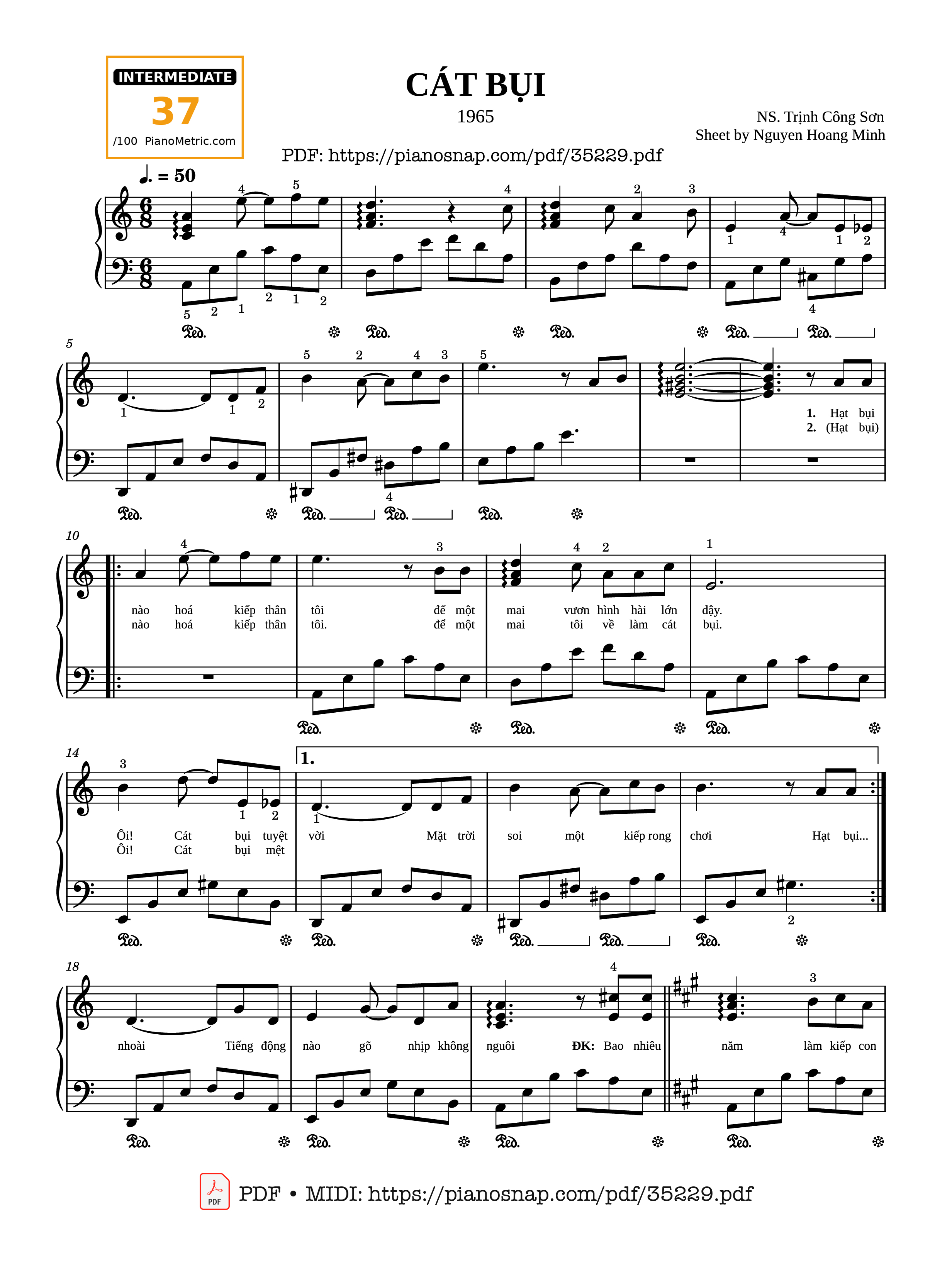 Page 1 of Sheet music PDF Piano Cát bụi Piano - Trịnh Công Sơn