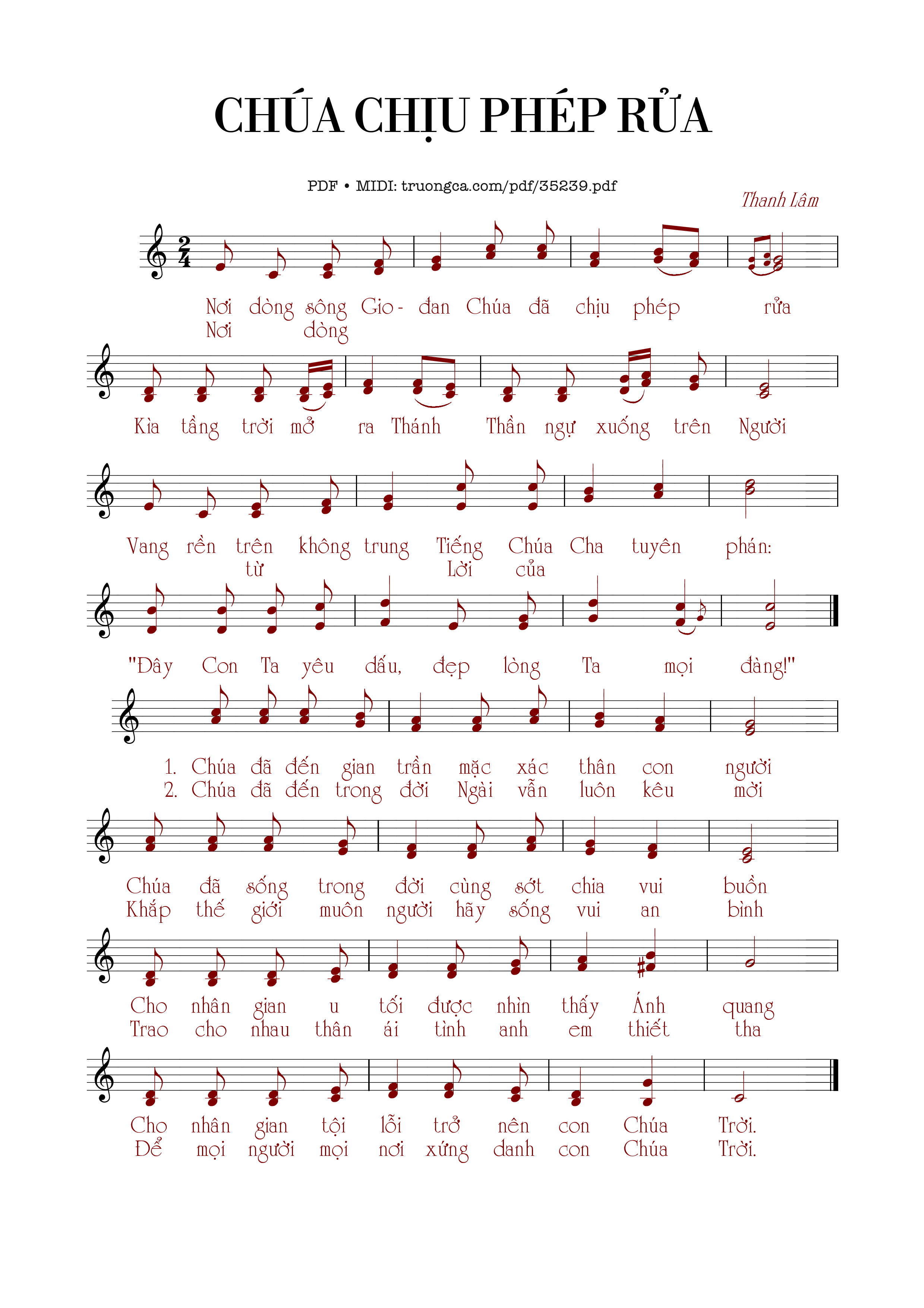Page 1 of Sheet music PDF Chúa Chịu Phép Rửa - Thanh Lâm