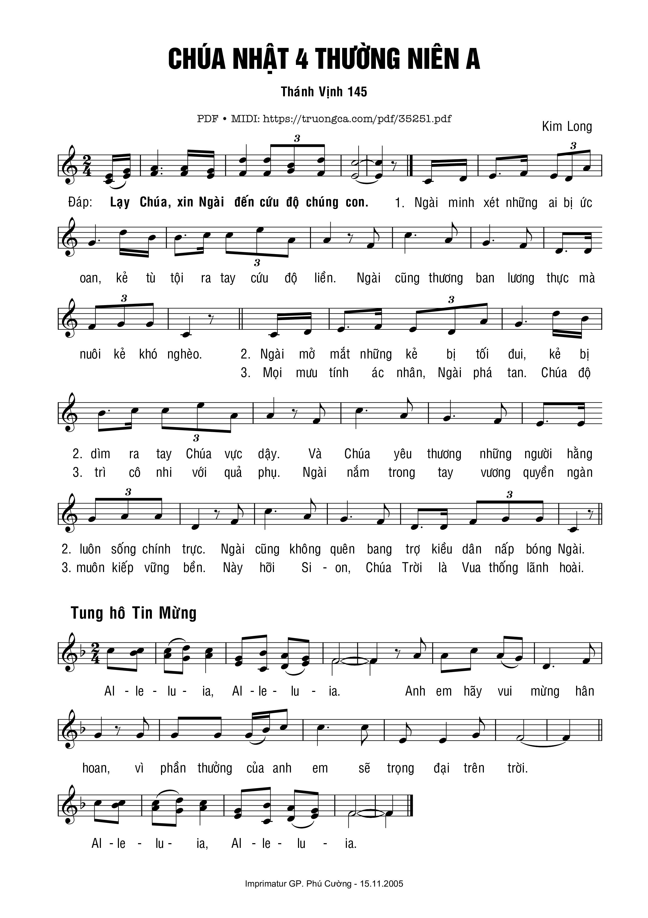 Page 1 of Sheet music PDF Thánh Vịnh 145, Chúa Nhật 4A Thường Niên - Kim Long