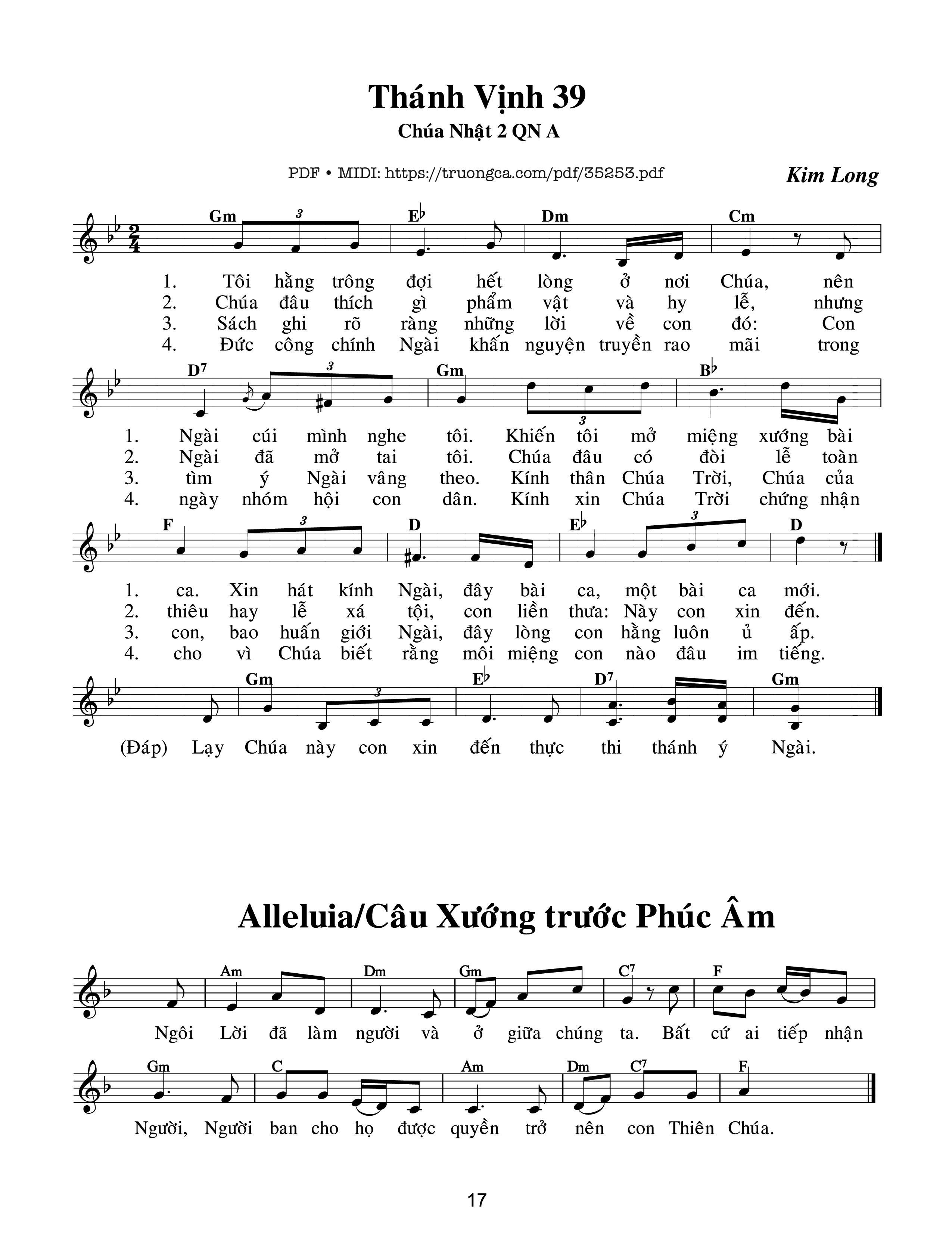 Page 1 of Sheet music PDF Thánh Vịnh 39, Chúa Nhật 2A Thường Niên - Kim Long