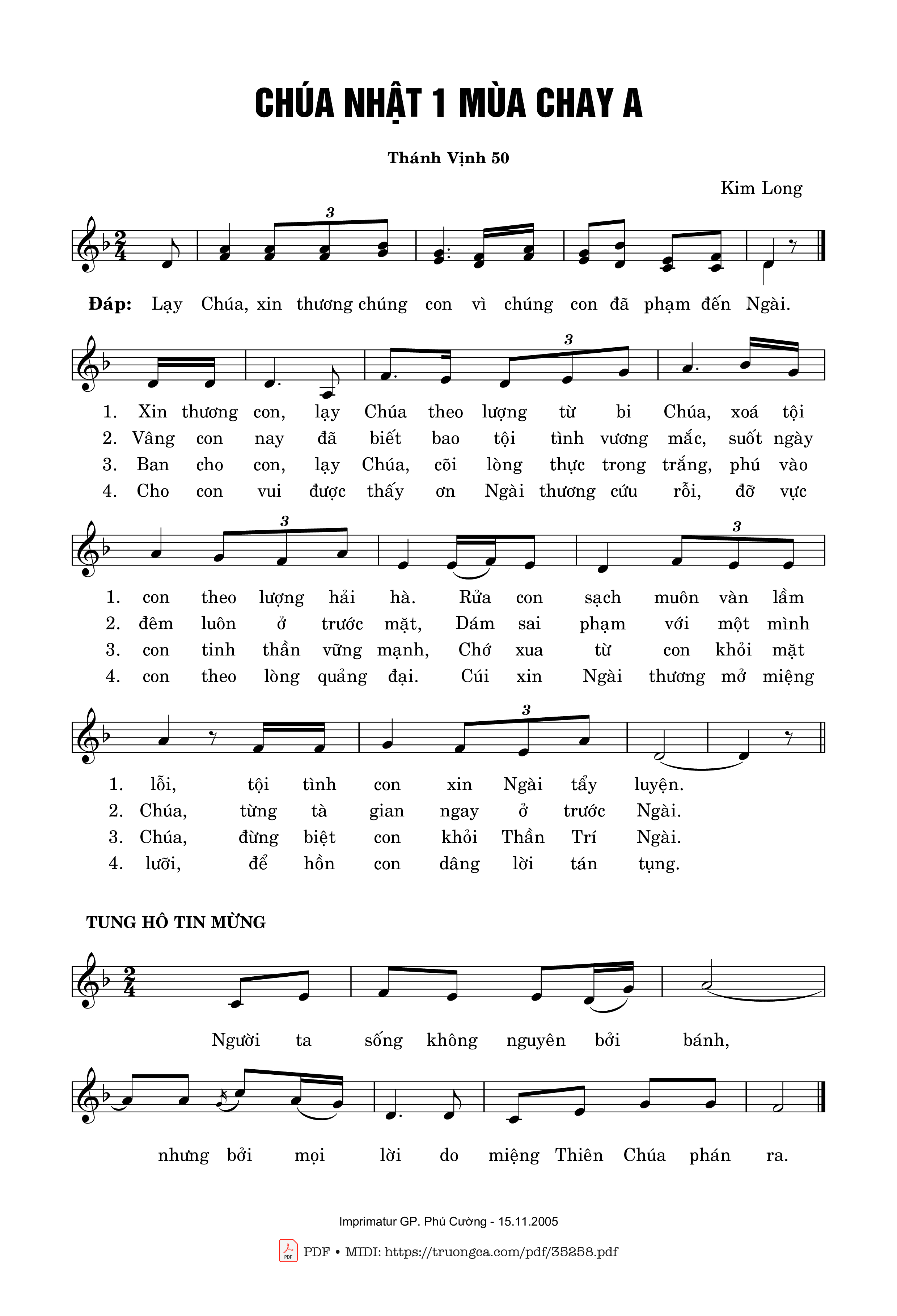 Page 1 of Sheet music PDF Thánh Vịnh 50, Chúa Nhật 1A Mùa Chay - Kim Long