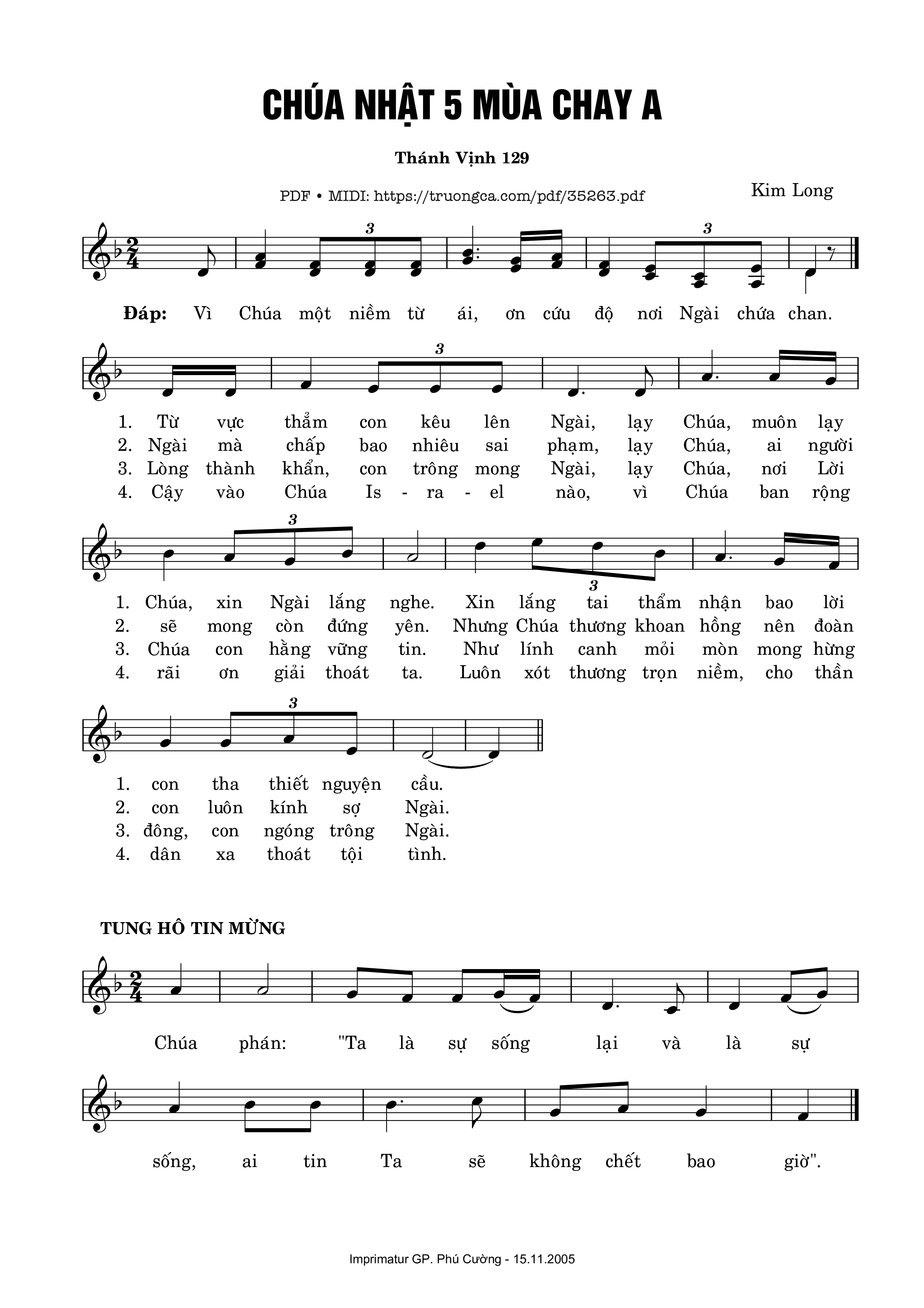 Page 1 of Sheet music PDF Thánh Vịnh 129, Chúa Nhật 5A Mùa Chay - Kim Long