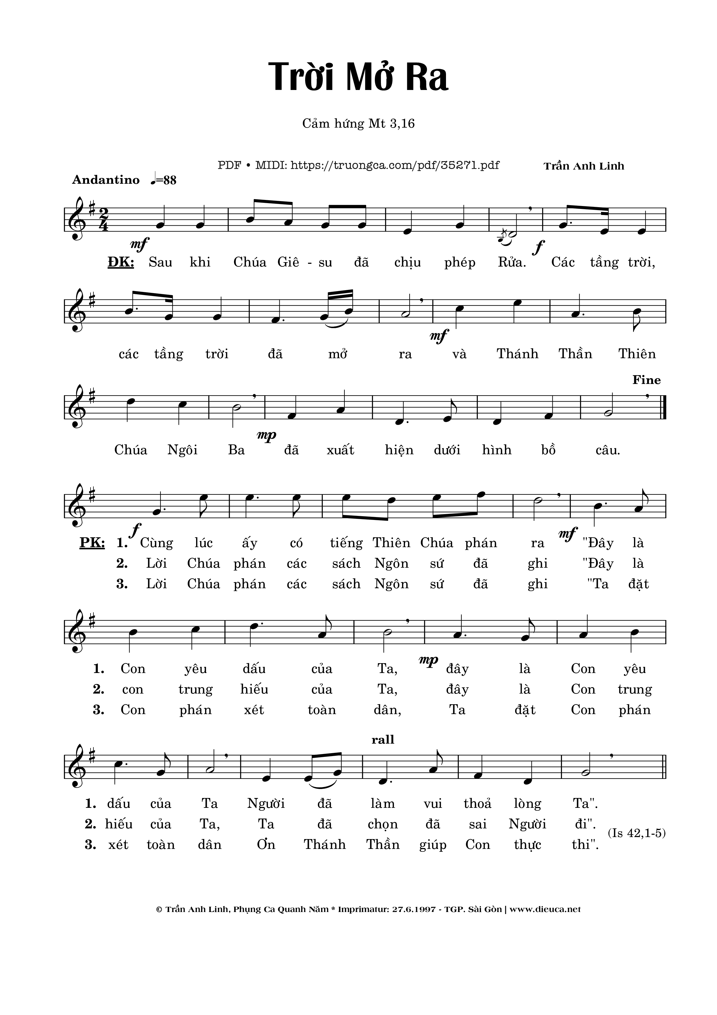 Page 1 of Sheet music PDF Trời Mở Ra - Trần Anh Linh