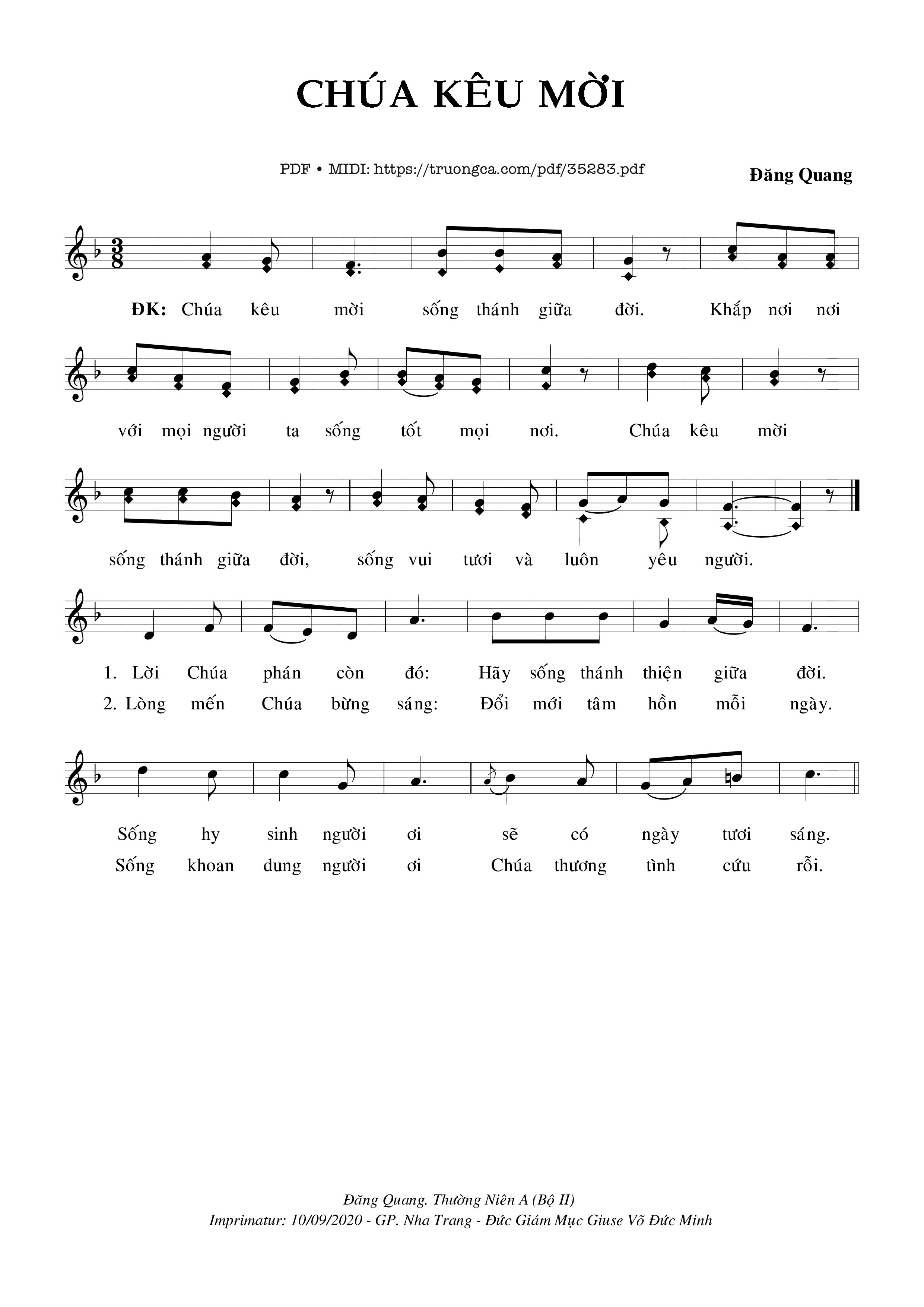 Page 1 of Sheet music PDF Chúa Kêu Mời - Đăng Quang