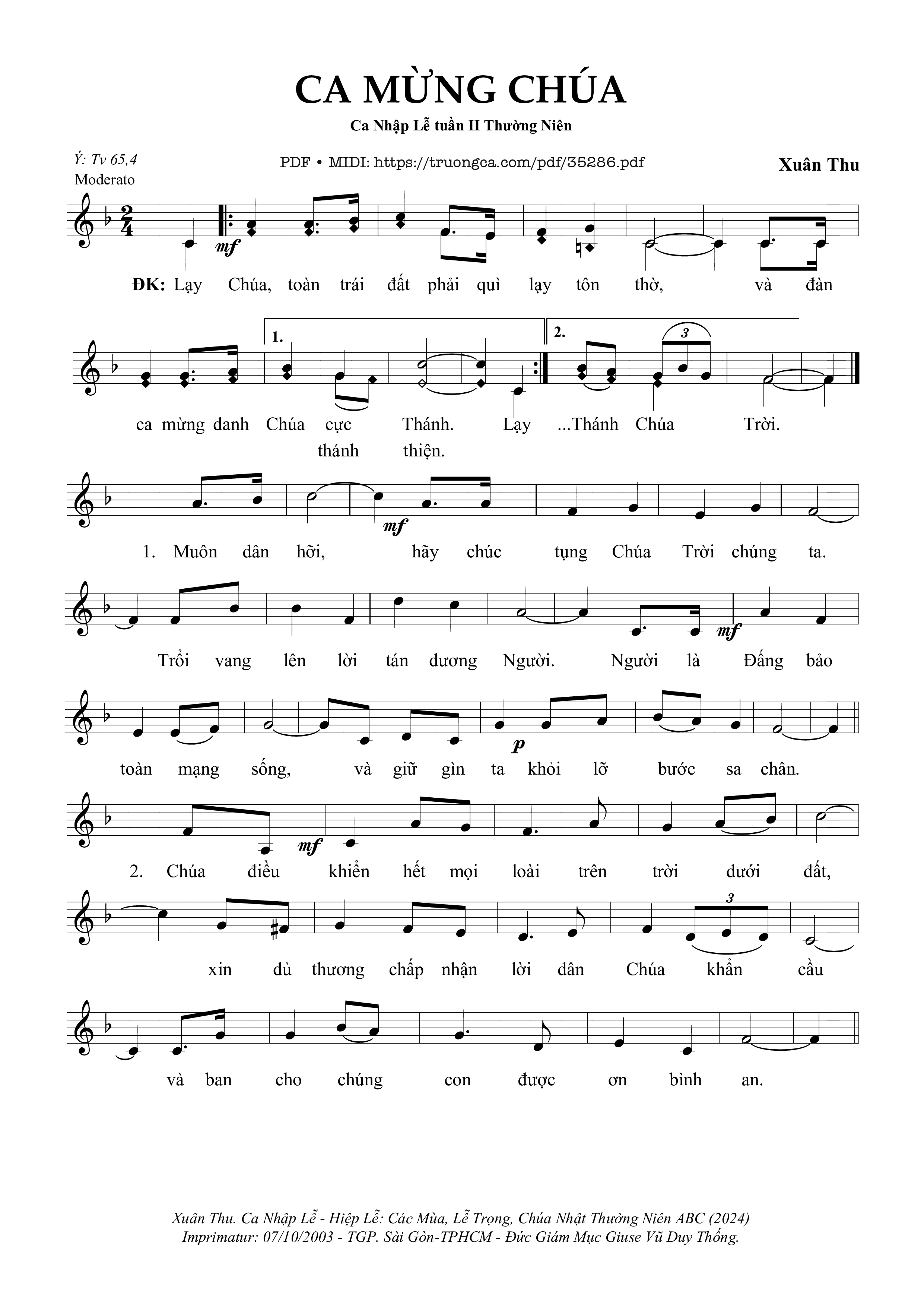 Page 1 of Sheet music PDF Ca Mừng Chúa - Xuân Thu
