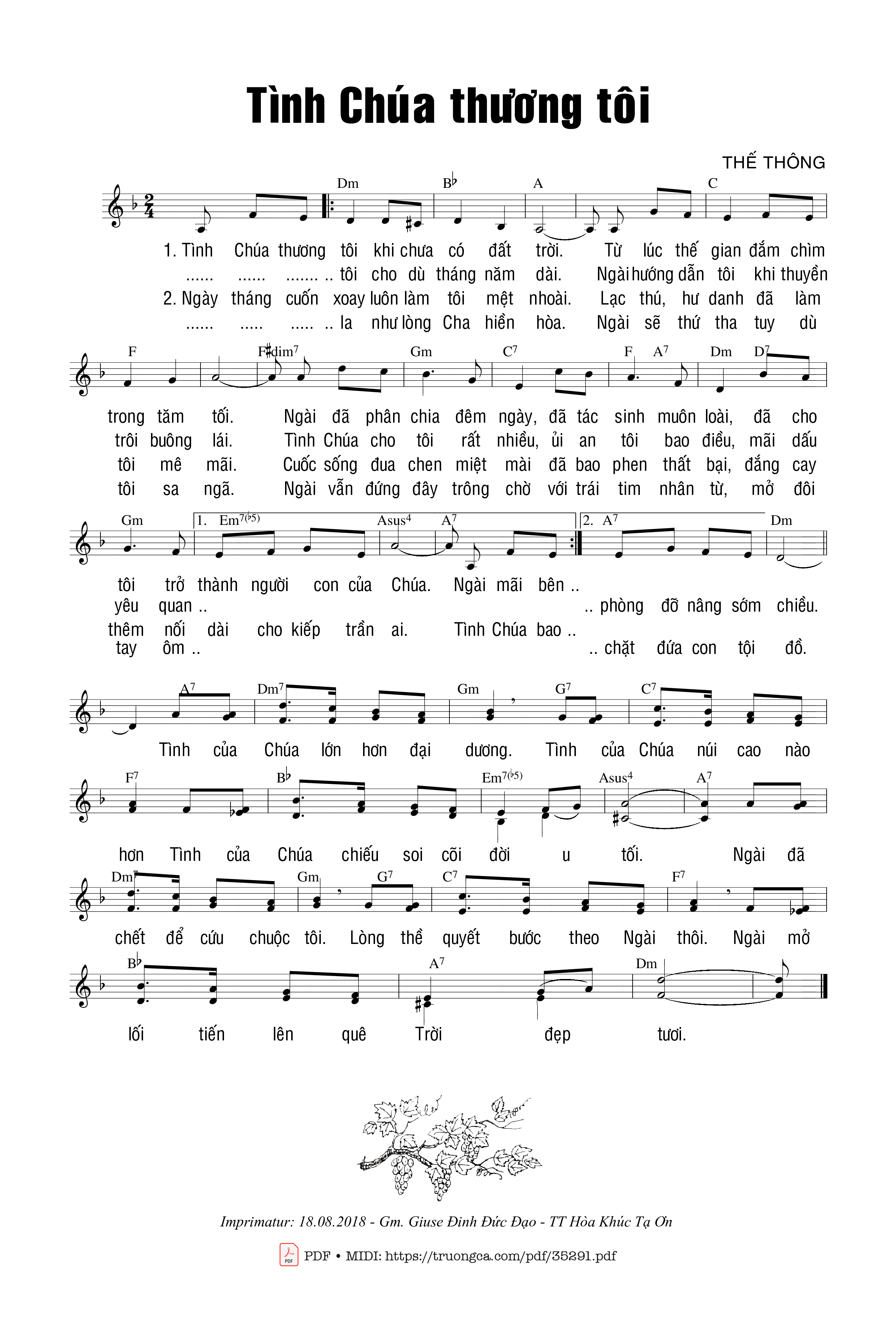 Page 1 of Sheet music PDF Tình Chúa Thương Tôi - Thế Thồng