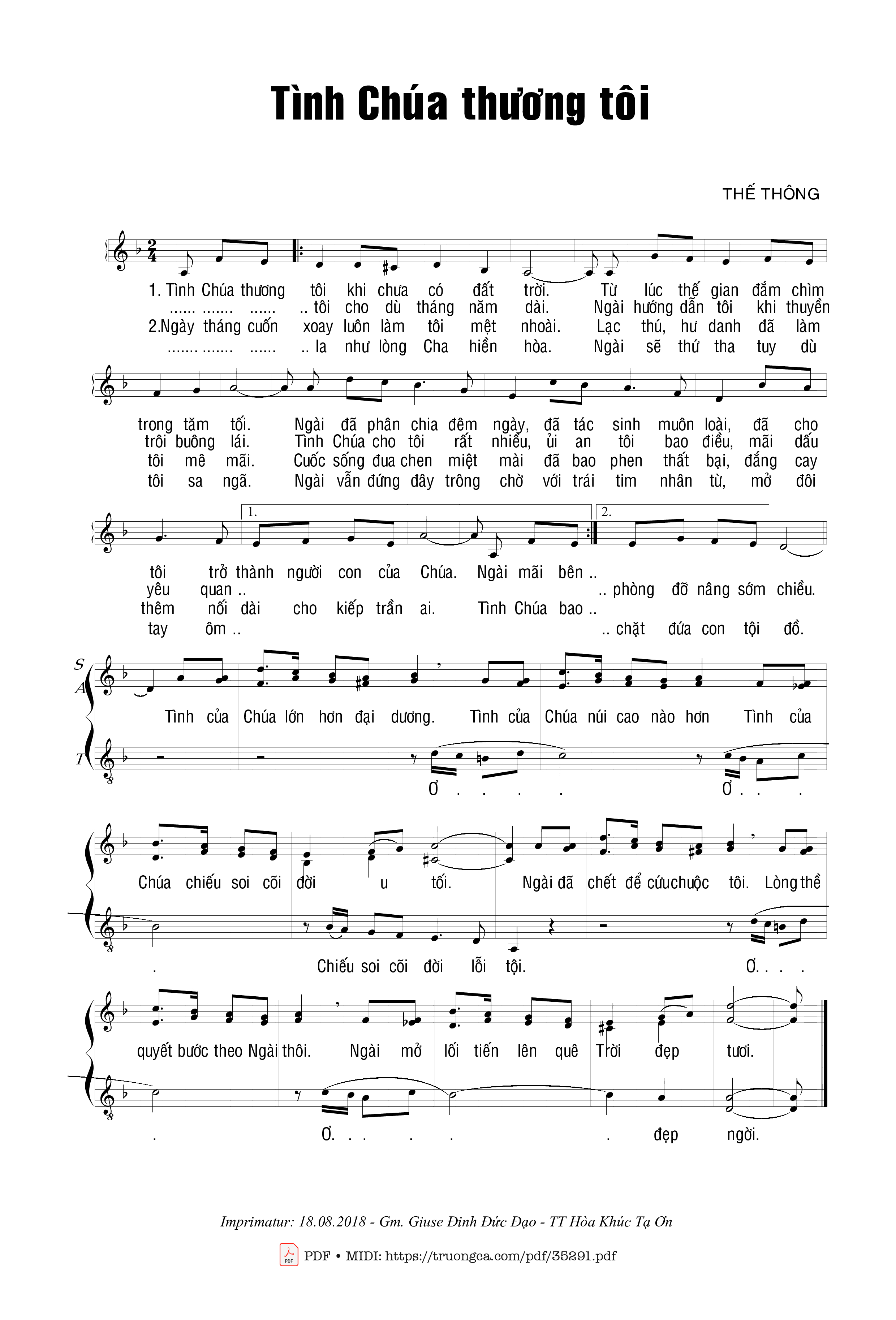Page 2 of Sheet music PDF Tình Chúa Thương Tôi - Thế Thồng