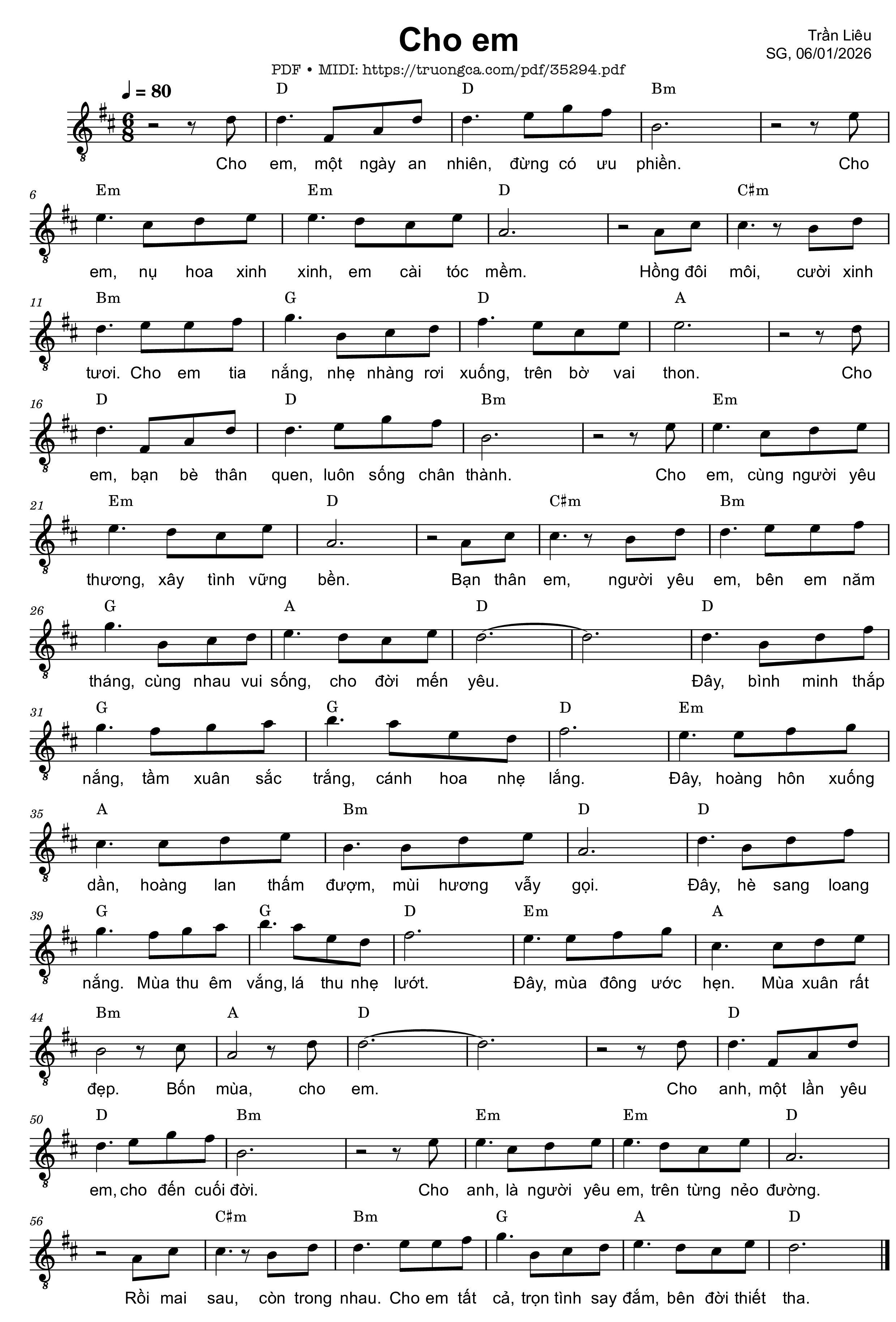 Page 1 of Sheet music PDF Cho em - Trần Liêu