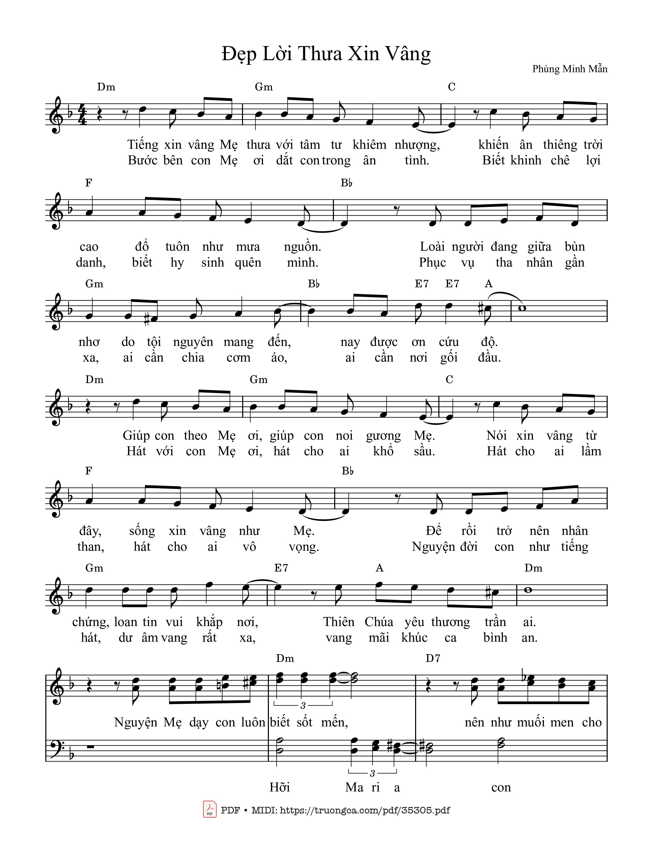 Page 1 of Sheet music PDF Đẹp Lời Thưa Xin Vâng - Phùng Minh Mẫn
