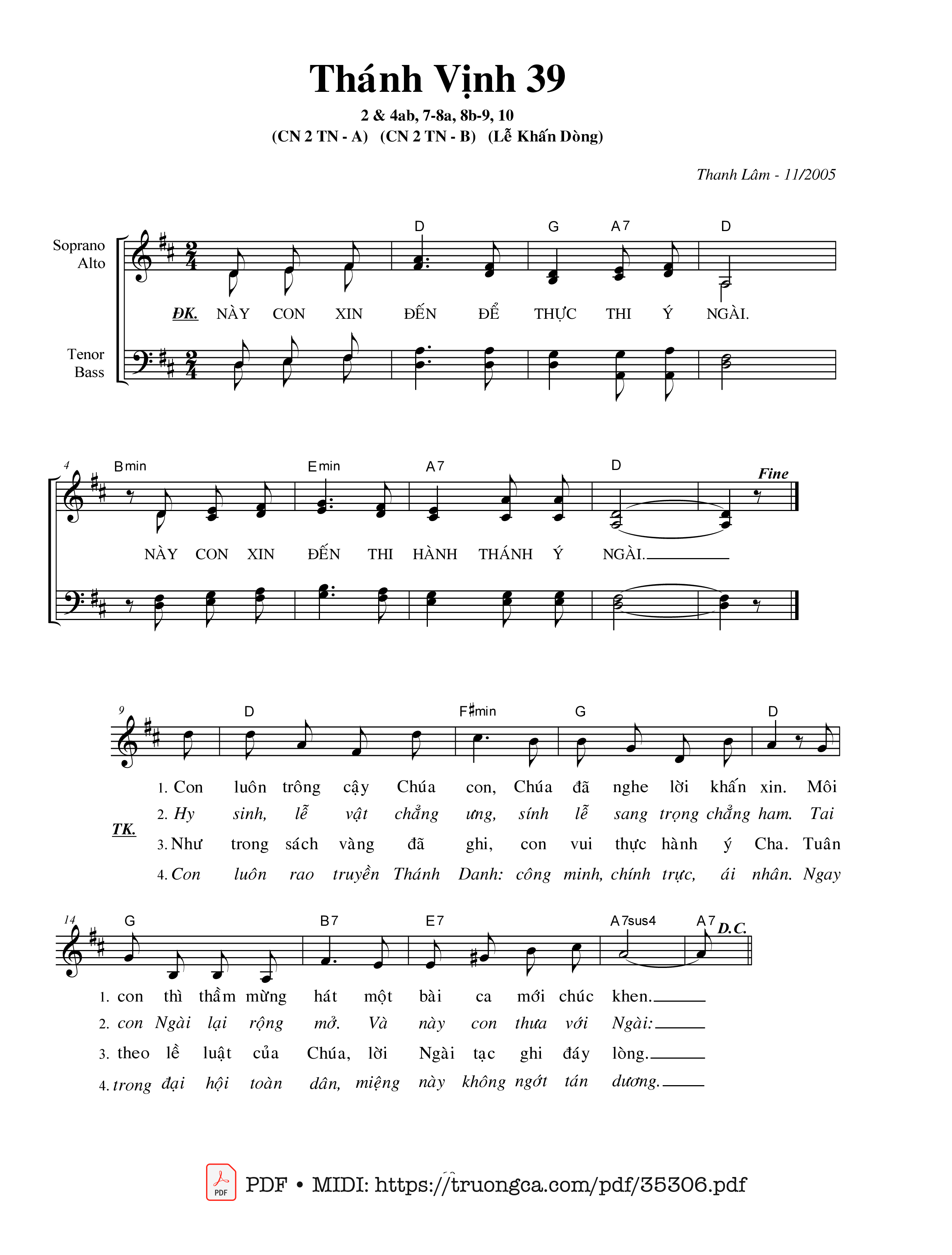 Page 1 of Sheet music PDF Thánh Vịnh 39, Lễ Khấn Dòng - Thanh Lâm,