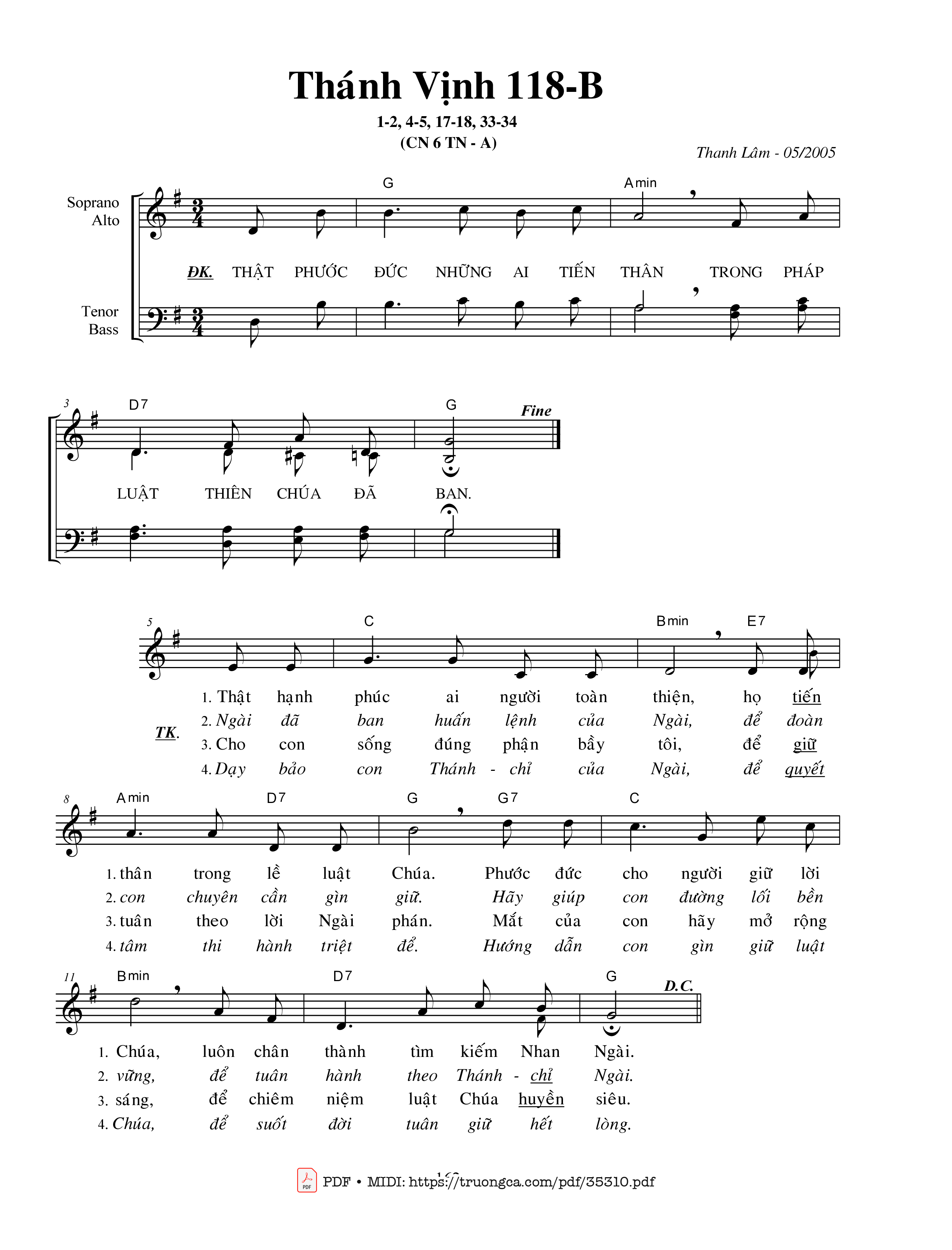 Page 1 of Sheet music PDF Thánh Vịnh 118, Chúa Nhật 6A Thường Niên - Thanh Lâm