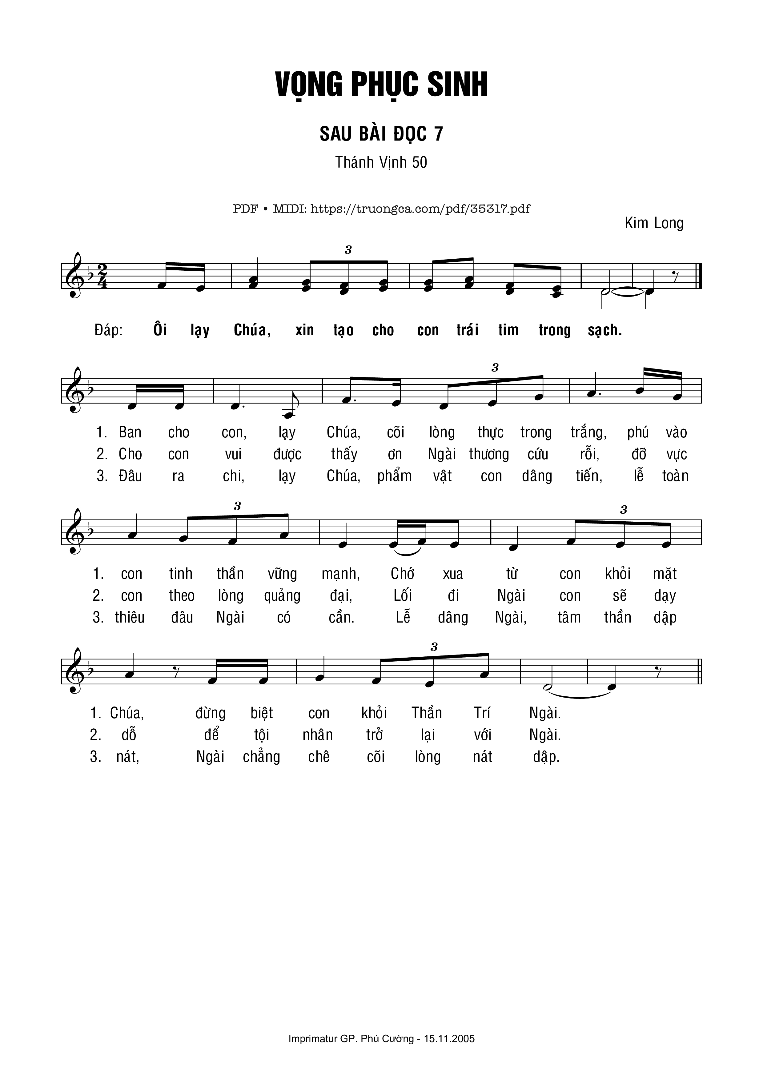 Page 1 of Sheet music PDF Thánh Vịnh 50, Vọng Phục Sinh Bài 7 - Kim Long