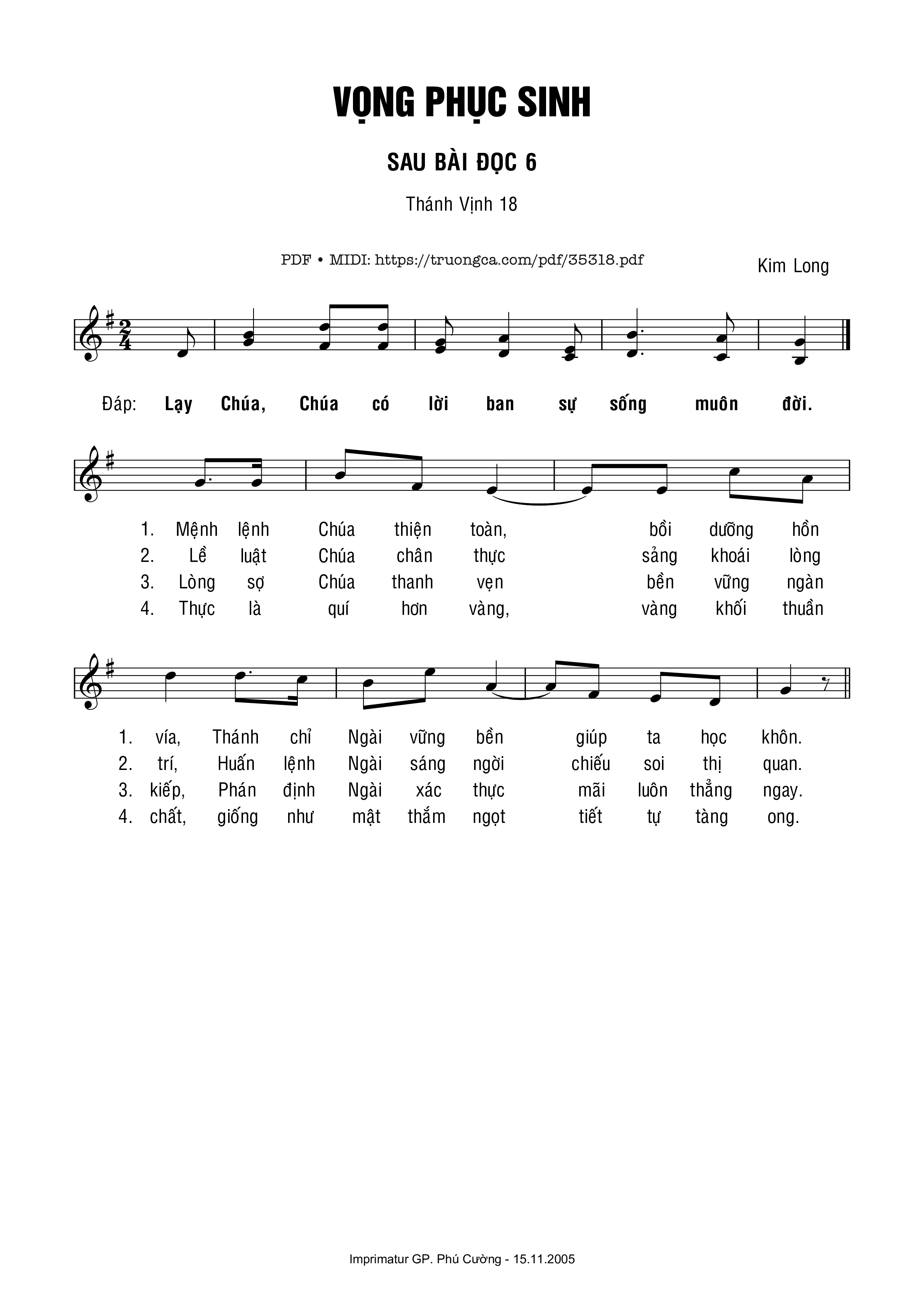 Page 1 of Sheet music PDF Thánh Vịnh 18, Vọng Phục Sinh Bài 6 - Kim Long