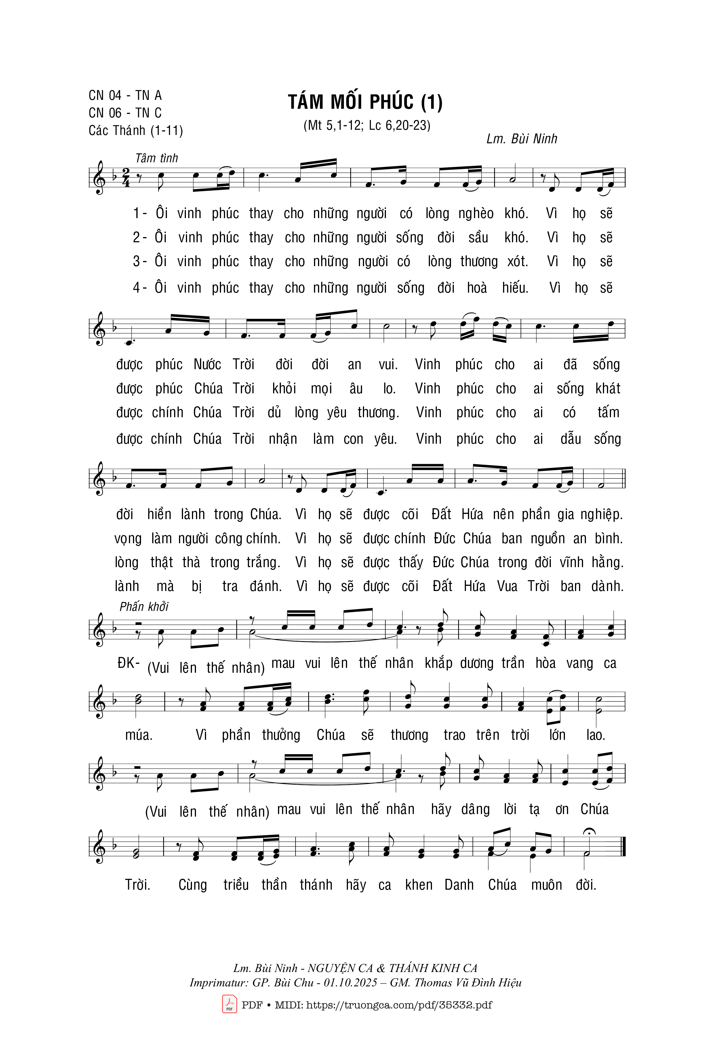 Page 1 of Sheet music PDF Tám Mối Phúc - Bùi Ninh