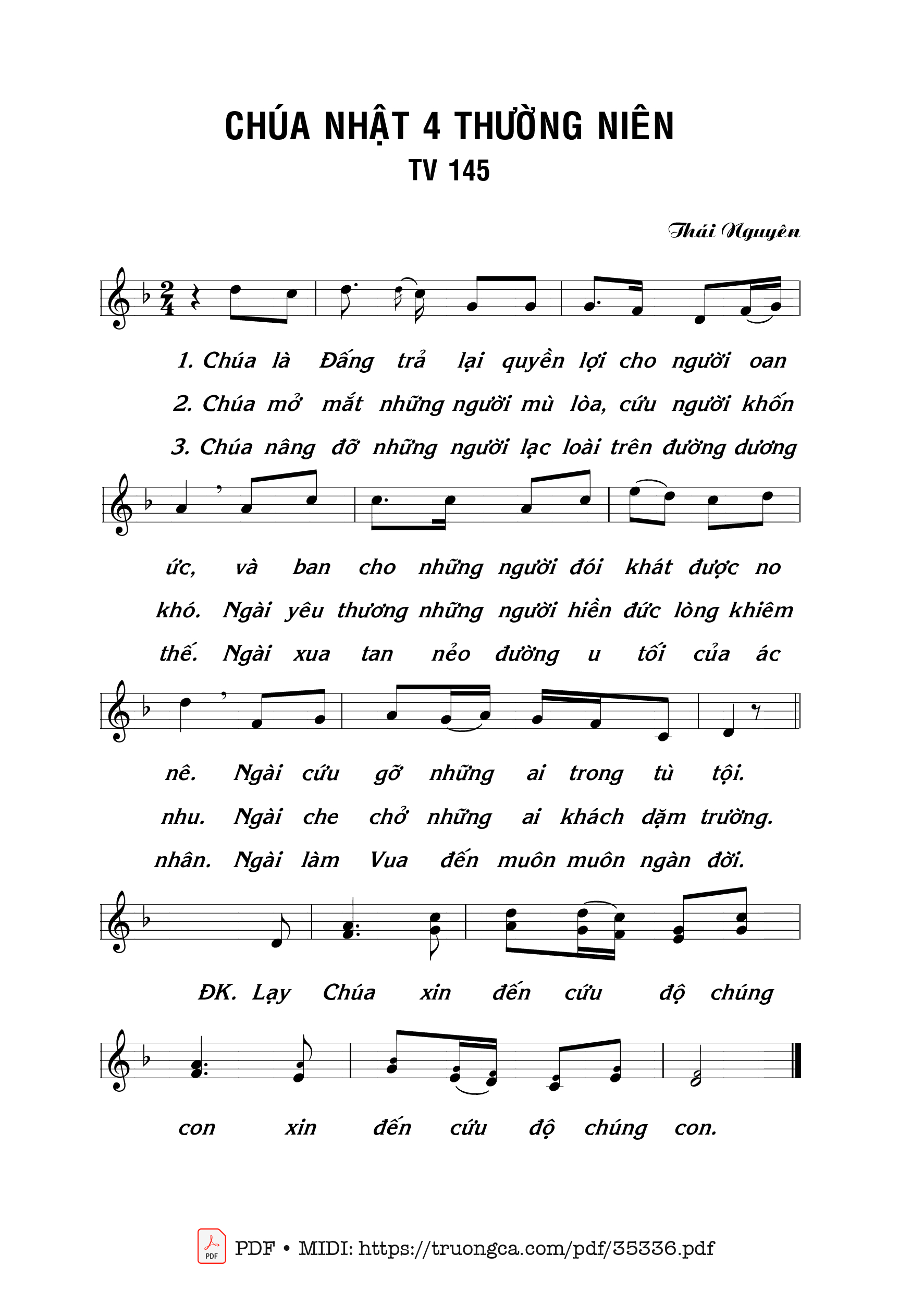 Page 1 of Sheet music PDF Thánh Vịnh 145, Chúa Nhật 4A Thường Niên - Thái Nguyên
