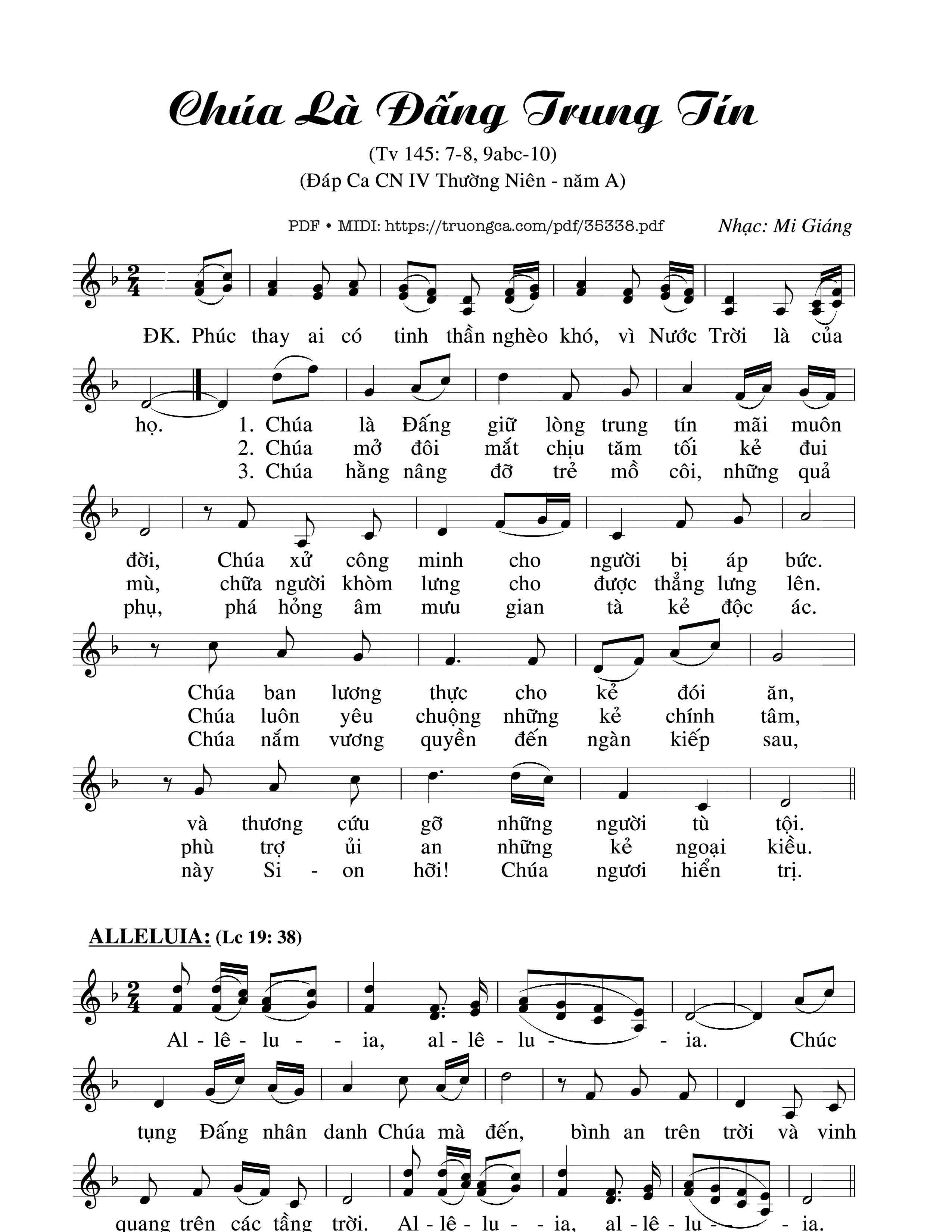 Page 1 of Sheet music PDF Thánh Vịnh 145, Chúa Là Đấng Trung Tín - Mi Giáng