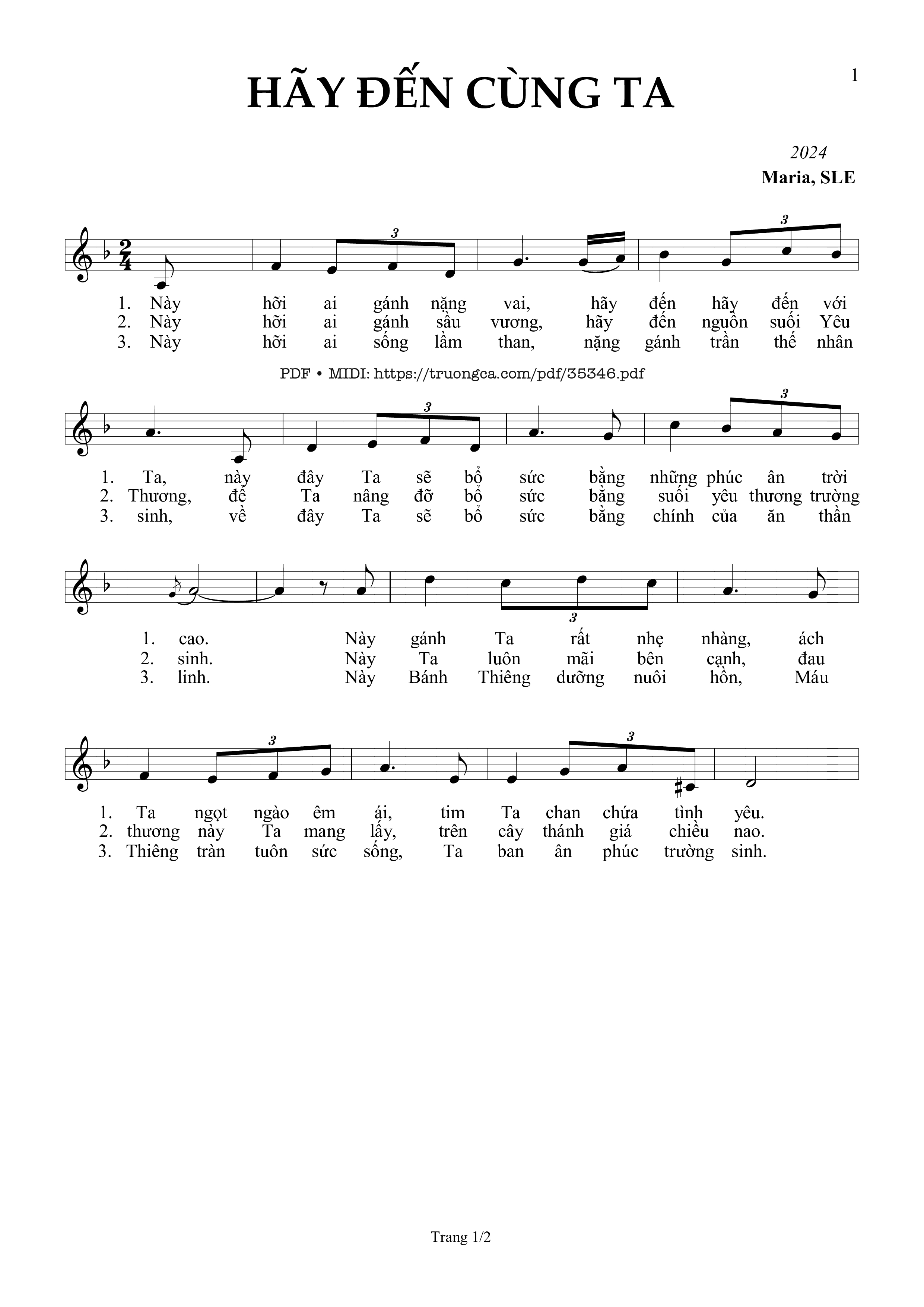 Page 1 of Sheet music PDF Hãy Đến Cùng Ta - Sr. Maria, Sle