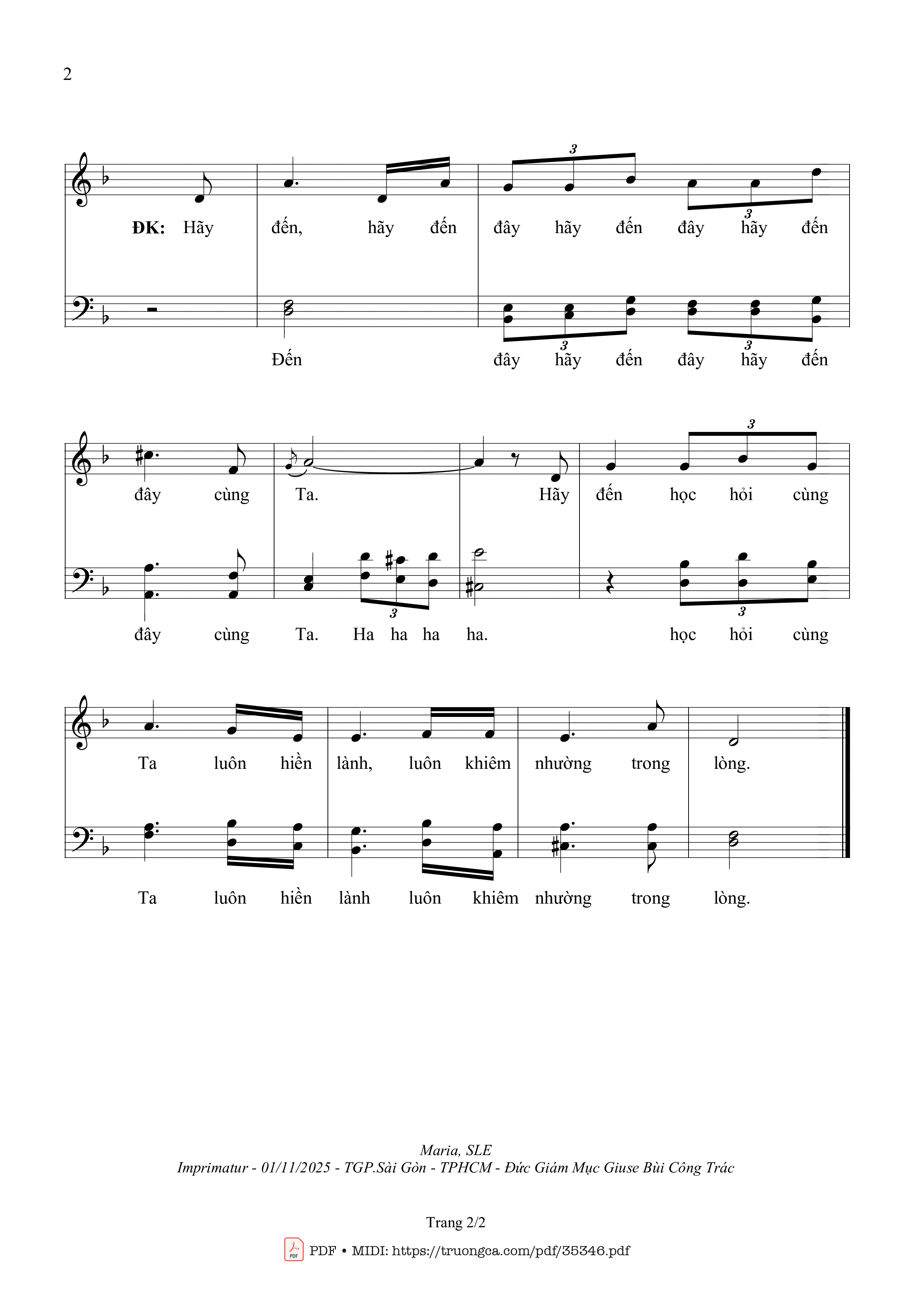 Page 2 of Sheet music PDF Hãy Đến Cùng Ta - Sr. Maria, Sle