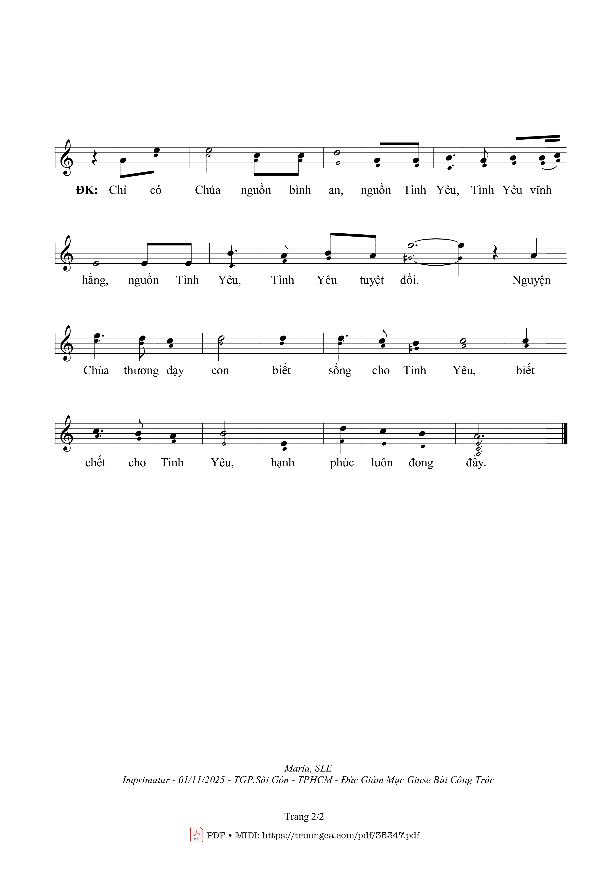 Page 2 of Sheet music PDF Hạnh Phúc Nơi Chúa - Sr. Maria, Sle