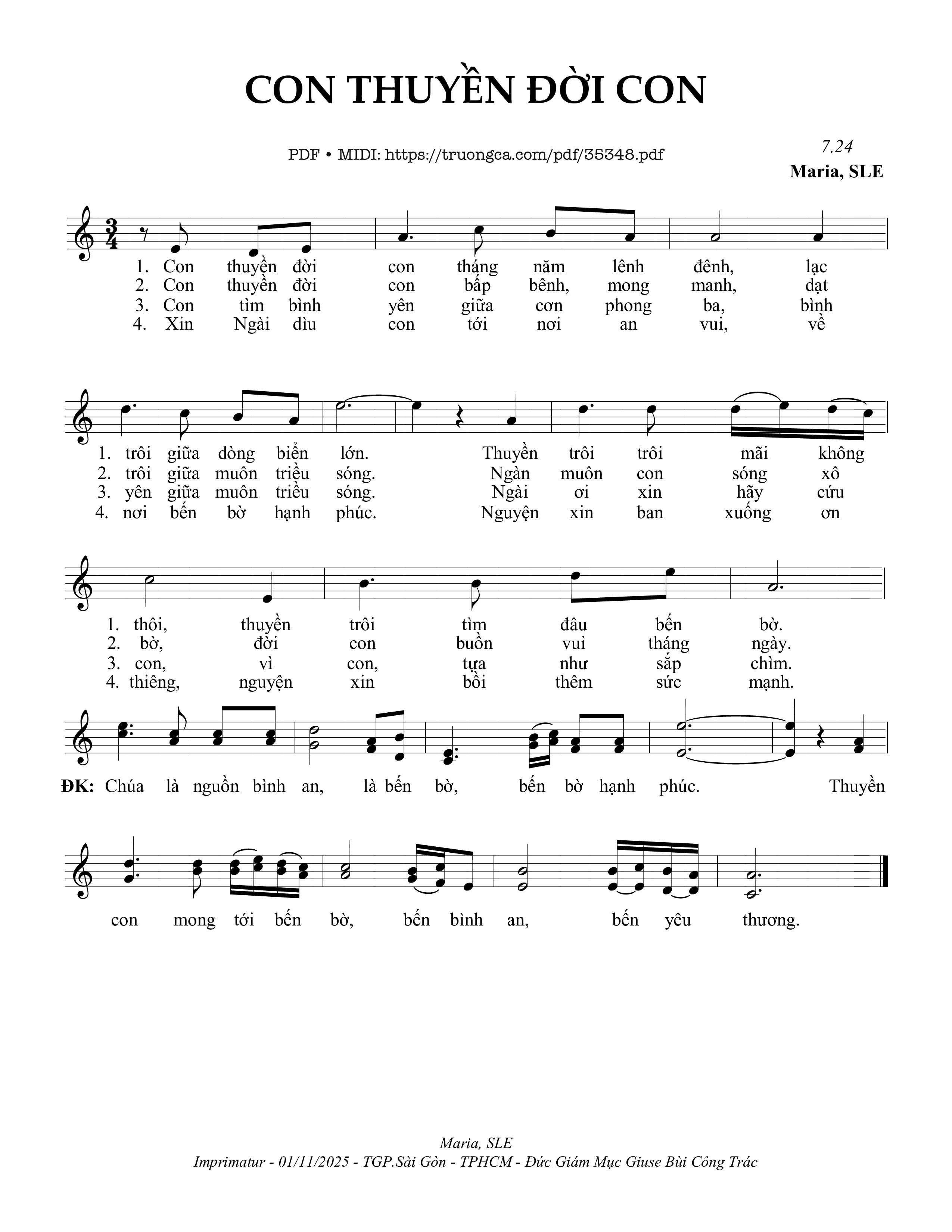 Page 1 of Sheet music PDF Con Thuyền Đời Con - Sr. Maria, Sle