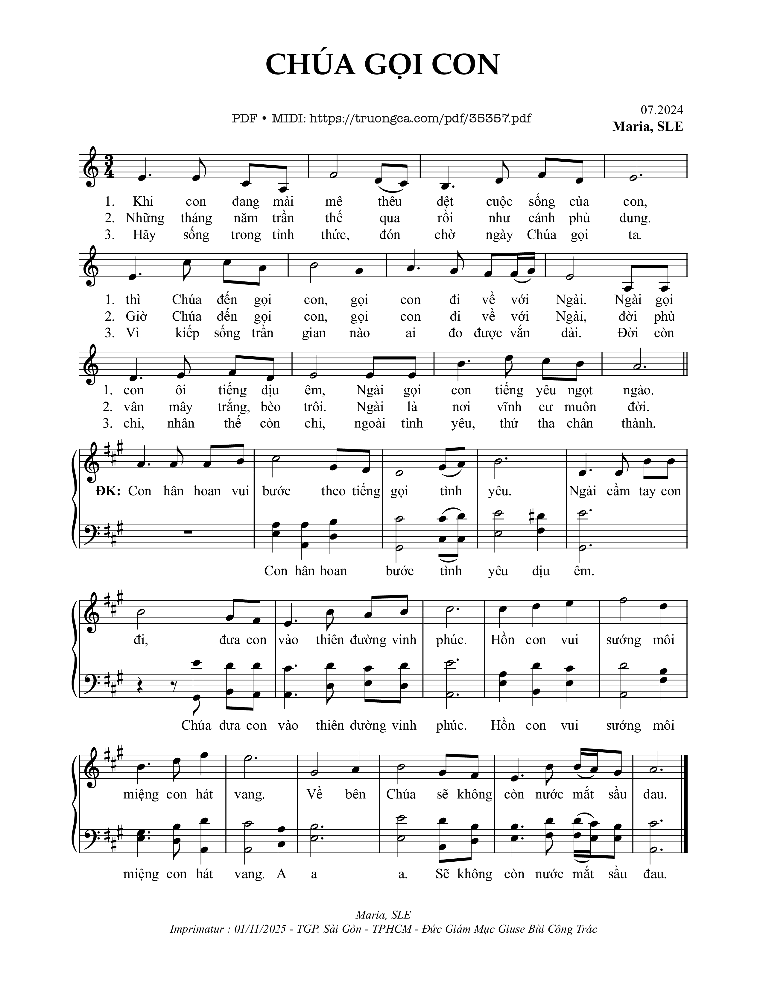 Page 1 of Sheet music PDF Chúa Gọi Con - Sr. Maria, Sle
