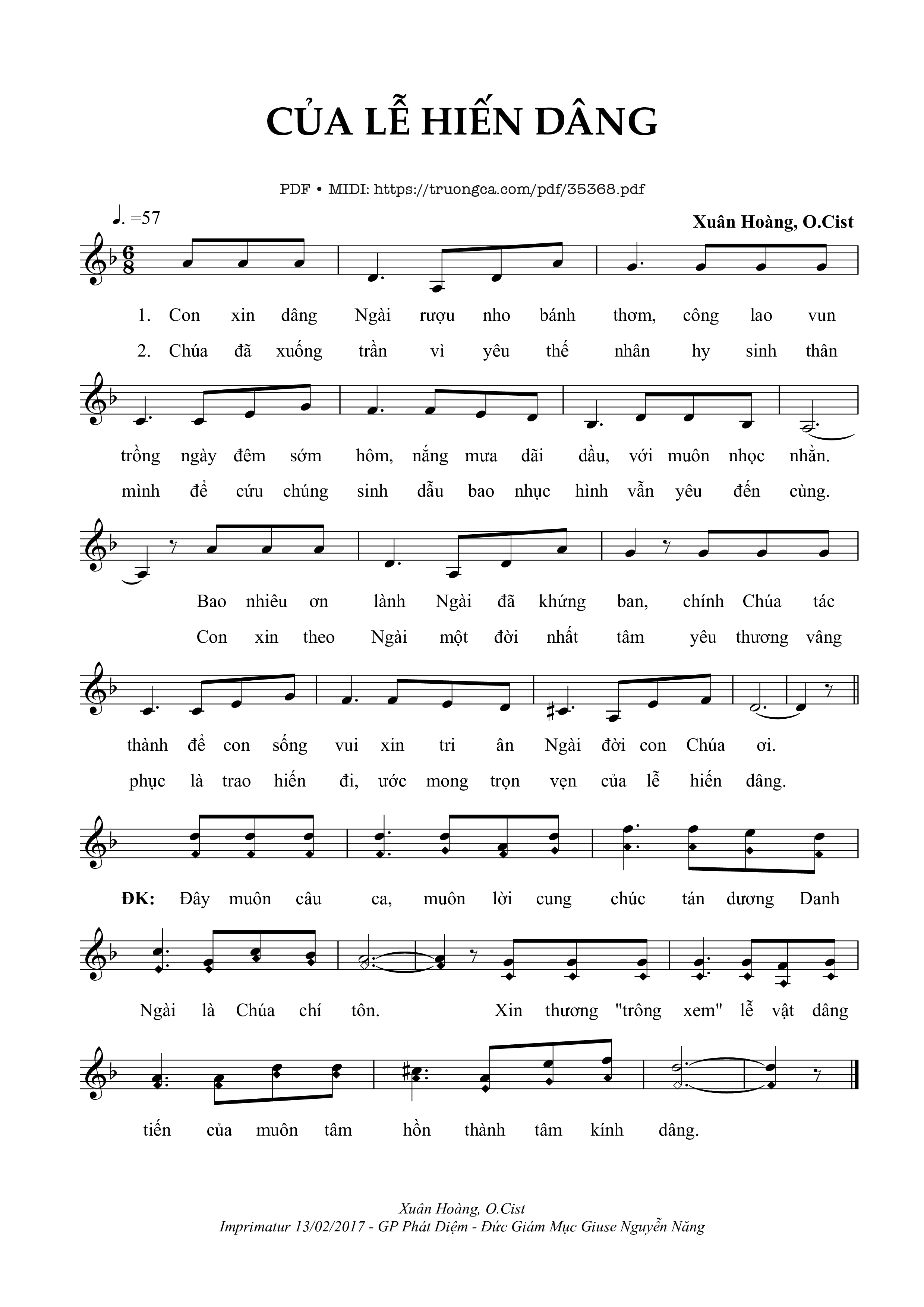 Page 1 of Sheet music PDF Của Lễ Hiến Dâng - Xuân Hoàng