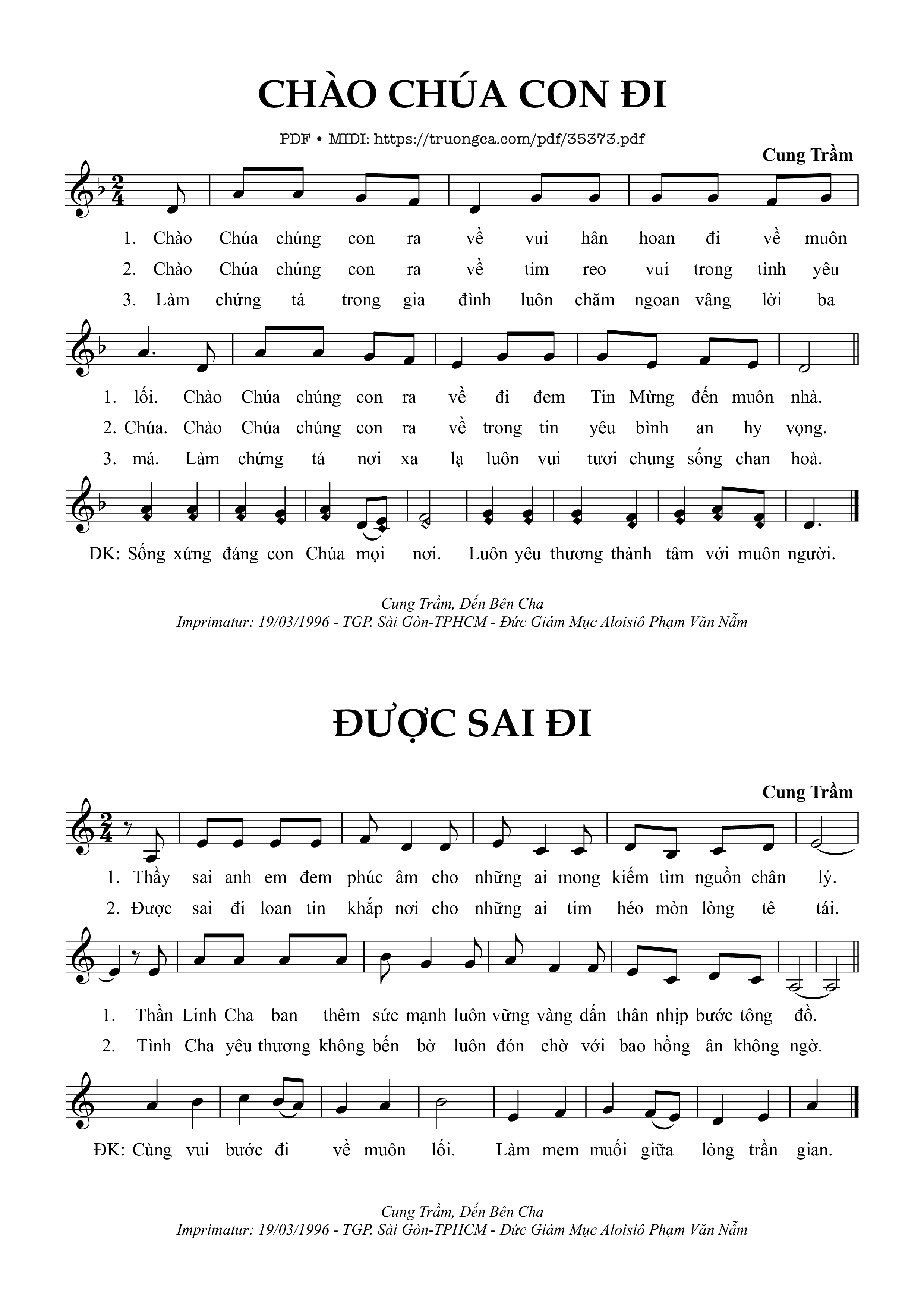 Page 1 of Sheet music PDF Chào Chúa Con Đi - Cung Trầm