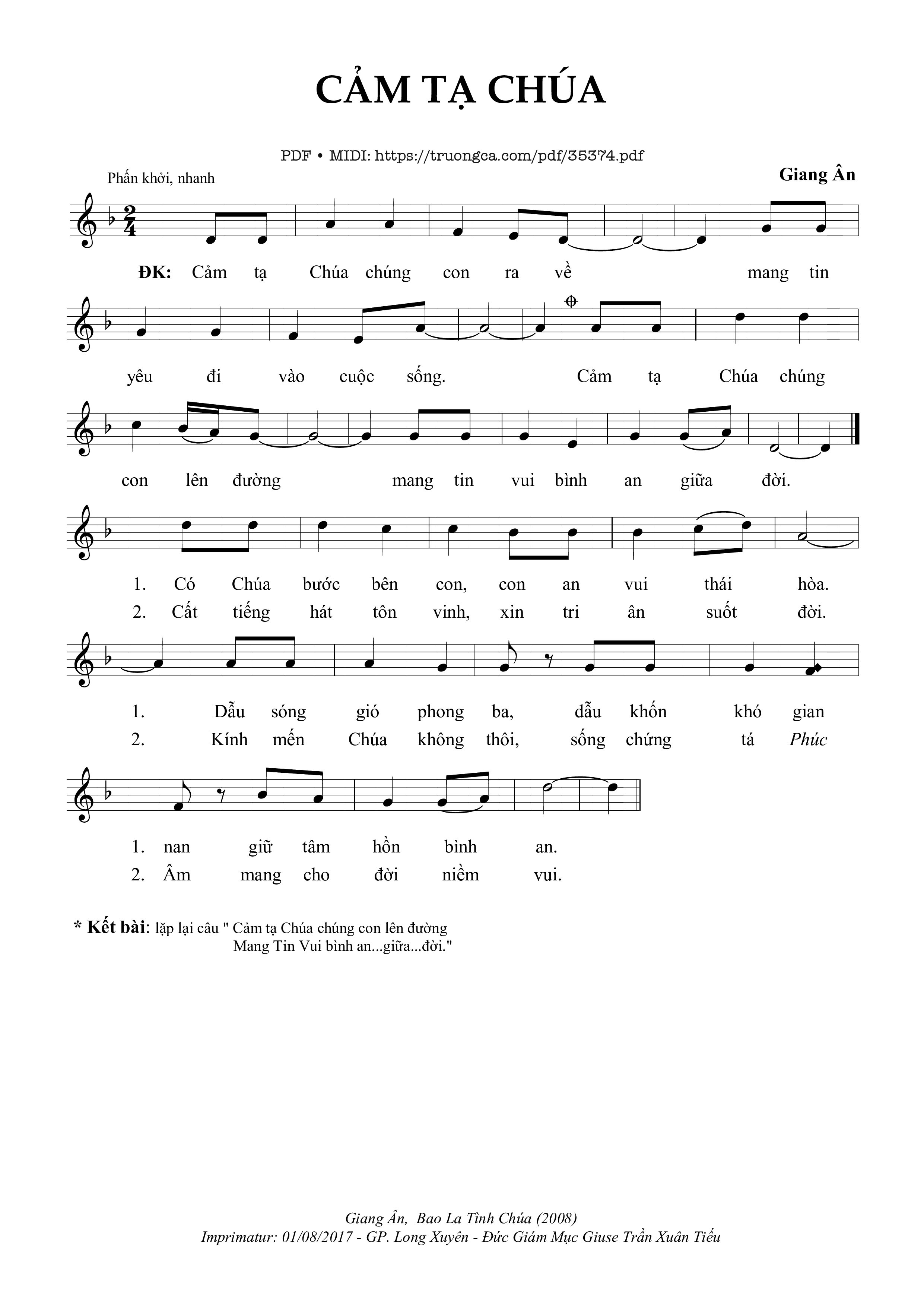 Page 1 of Sheet music PDF Cảm Tạ Chúa - Giang Ân