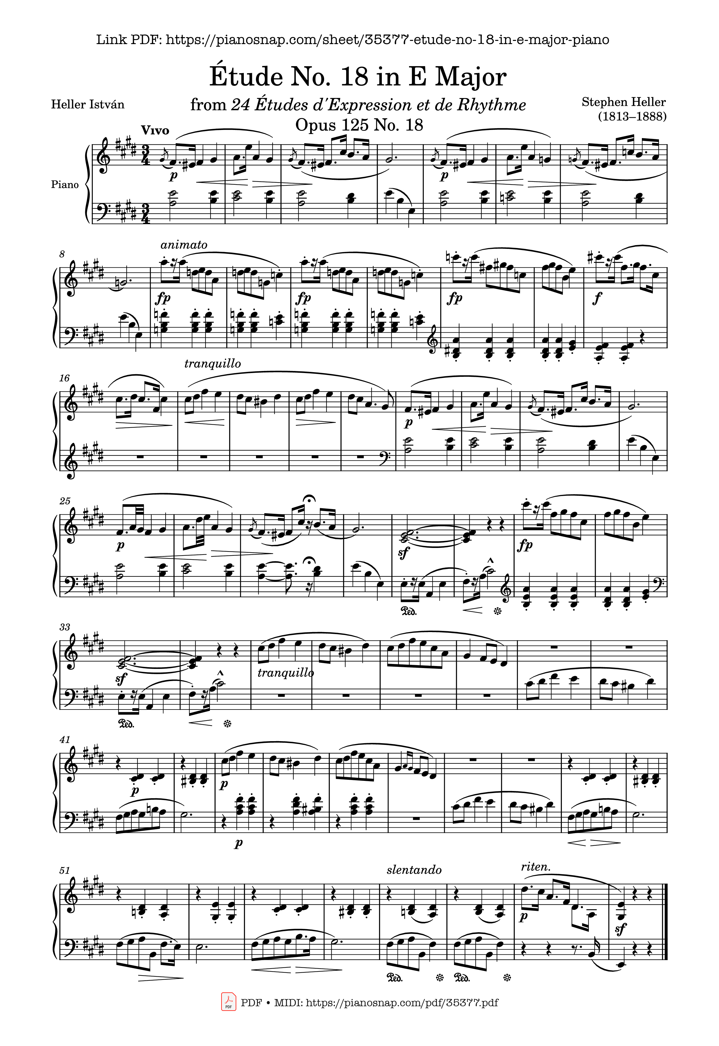 Page 1 of Sheet music PDF Piano Étude No. 18 in E Major Piano - Stephen Heller