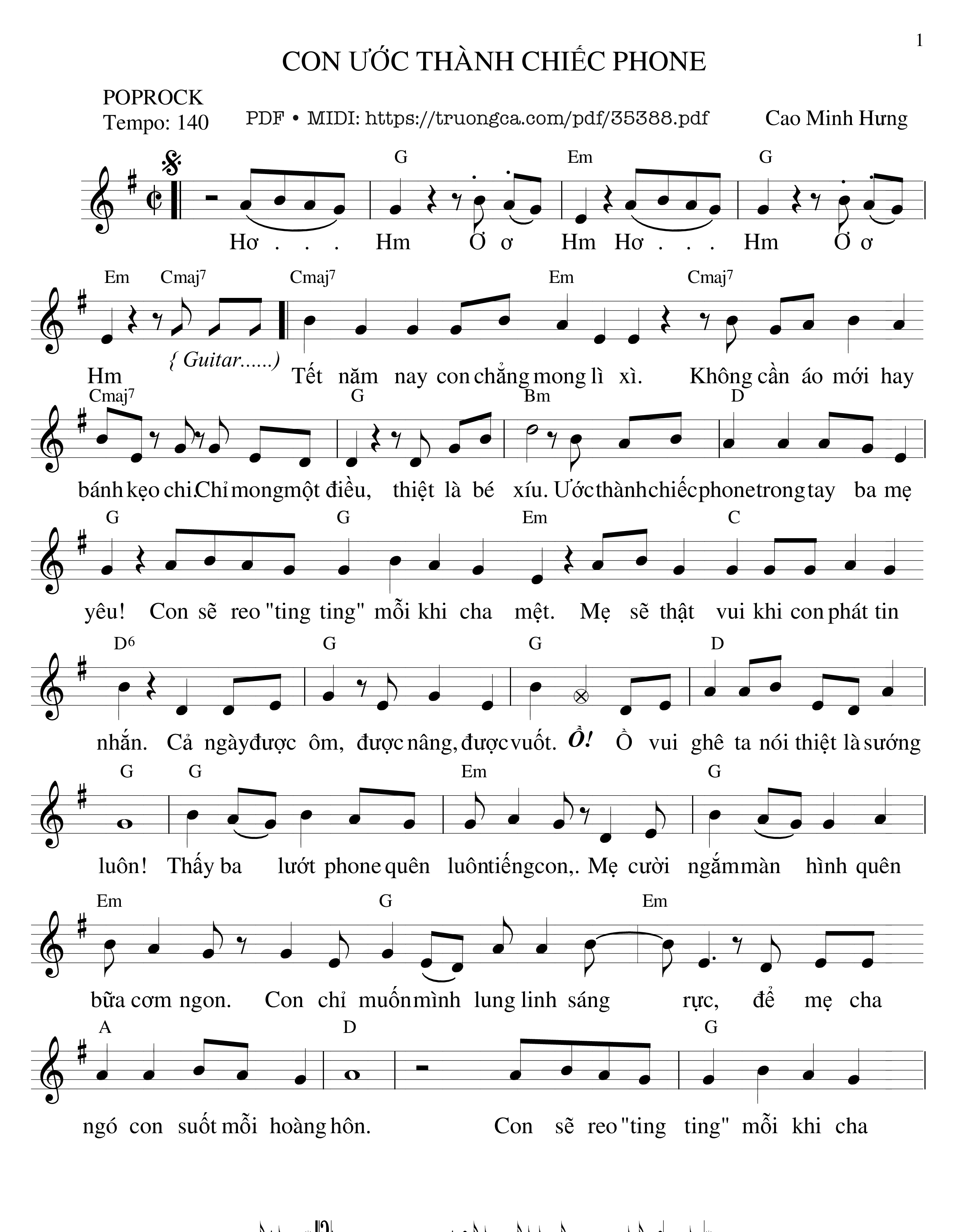 Page 1 of Sheet music PDF Con ước thành chiếc phone - Cao Minh Hưng