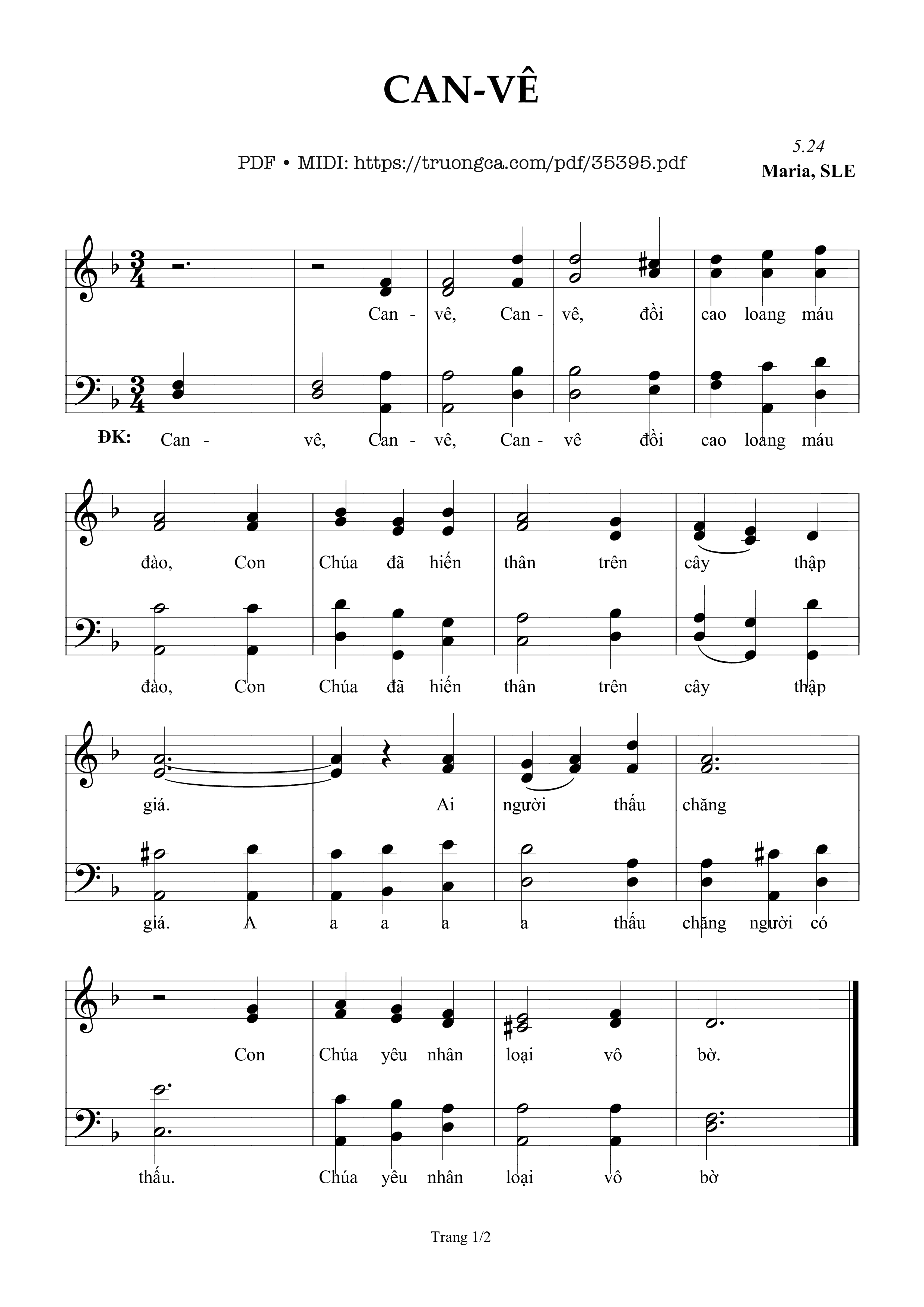 Page 1 of Sheet music PDF Can Vê - Sr. Maria, Sle