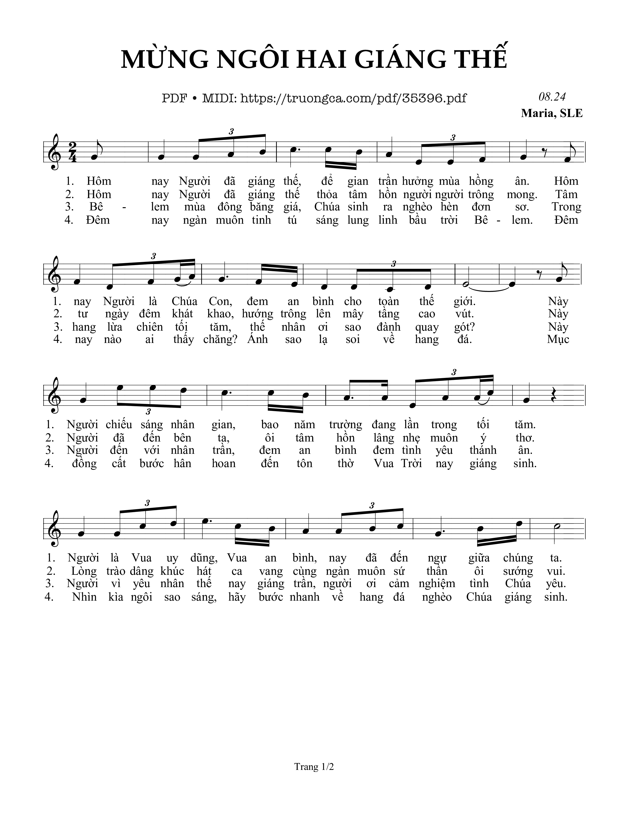 Page 1 of Sheet music PDF Mừng Ngôi Hai Giáng Thế - Sr. Maria, Sle