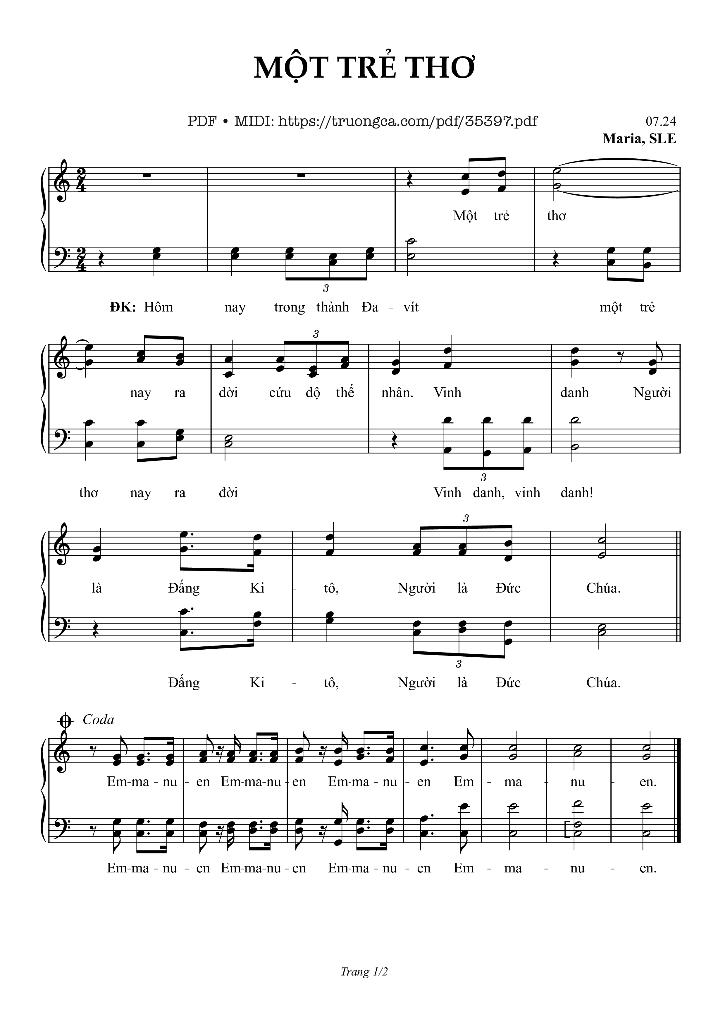 Page 1 of Sheet music PDF Một Trẻ Thơ - Sr. Maria, Sle