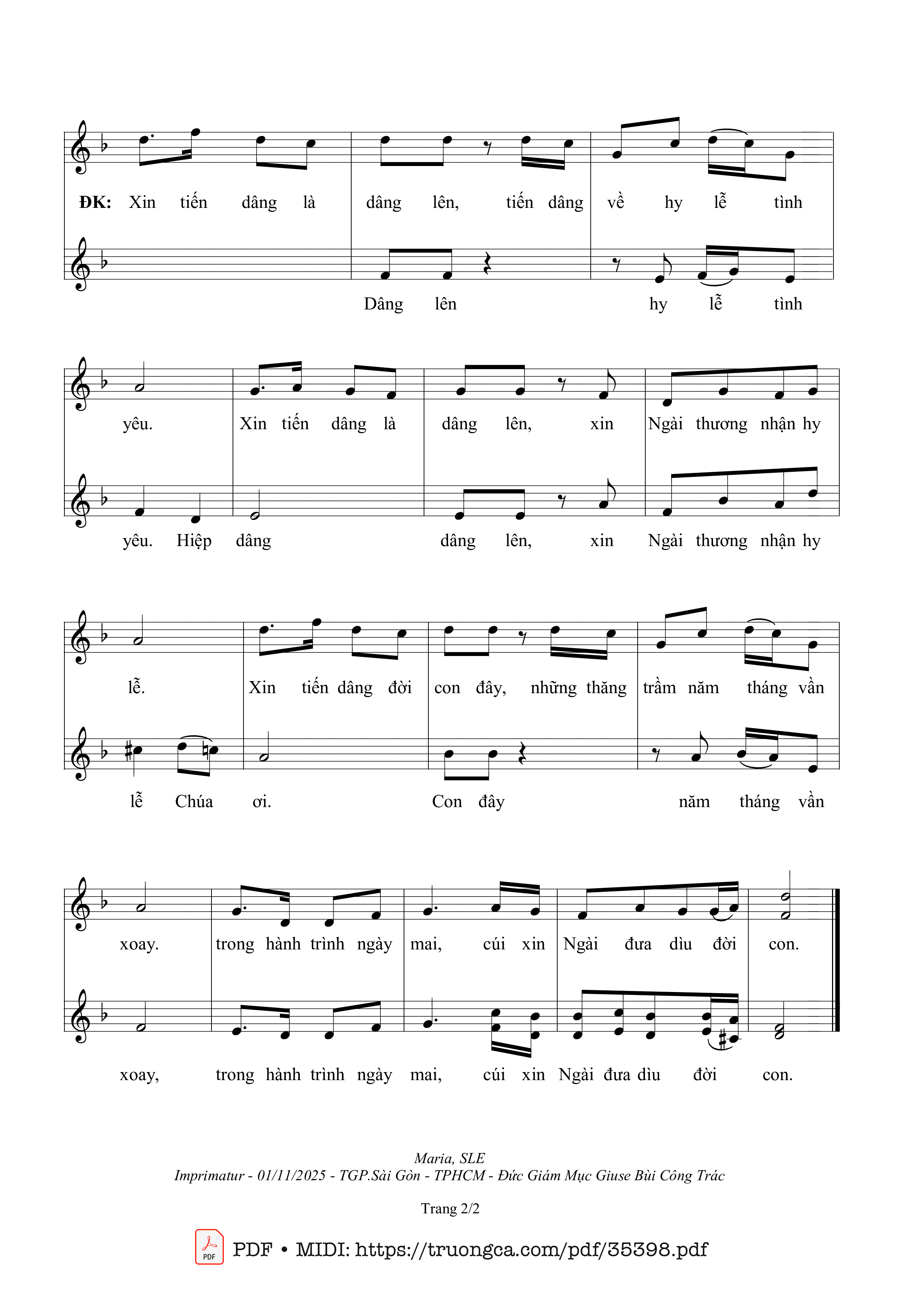 Page 2 of Sheet music PDF Xin Dâng 2 - Sr. Maria, Sle