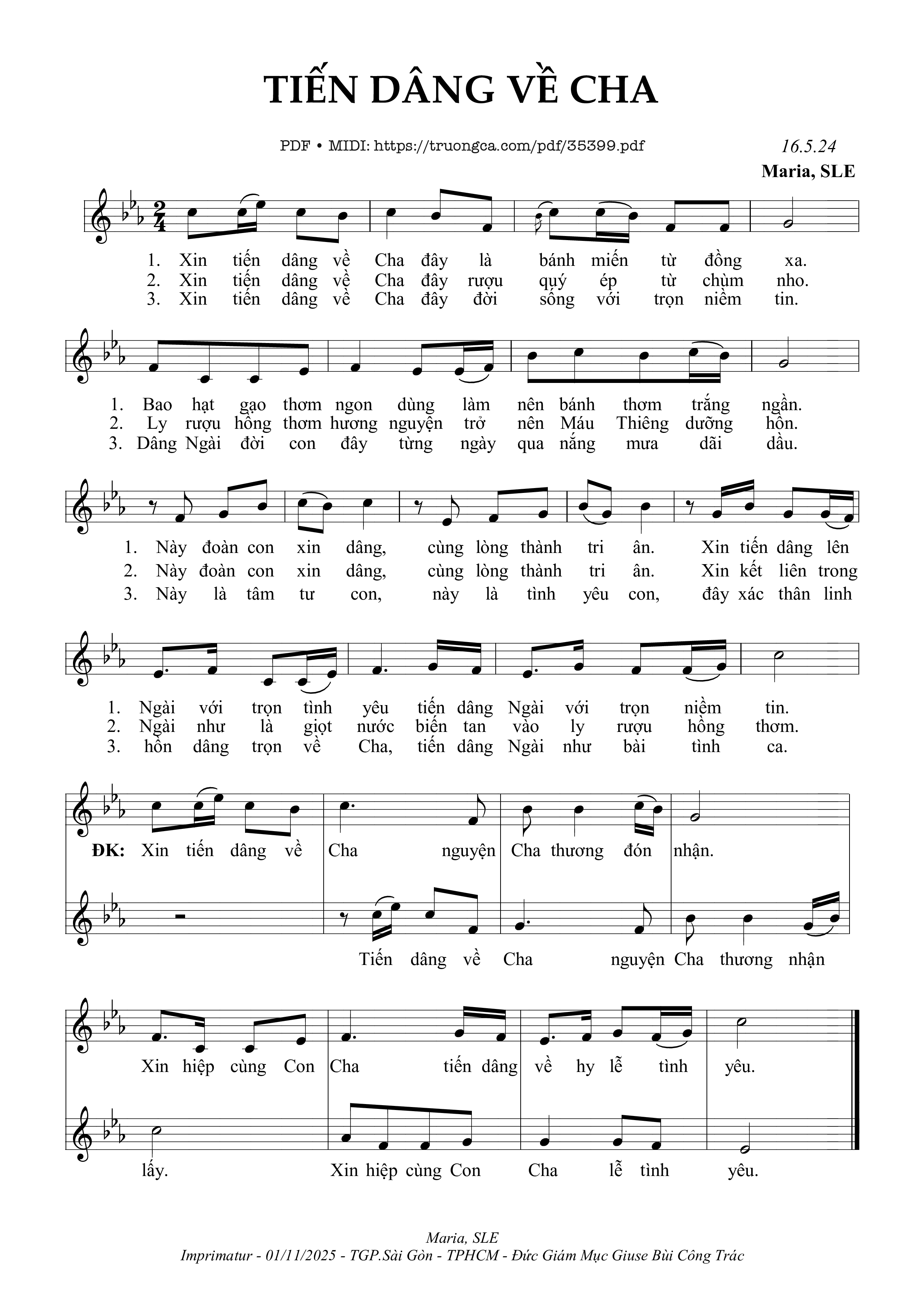 Page 1 of Sheet music PDF Tiến Dâng Về Cha - Sr. Maria, Sle