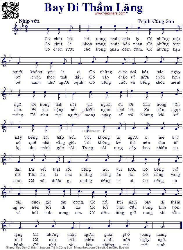Page 1 of Sheet music PDF Bay đi thầm lặng - Trịnh Công Sơn