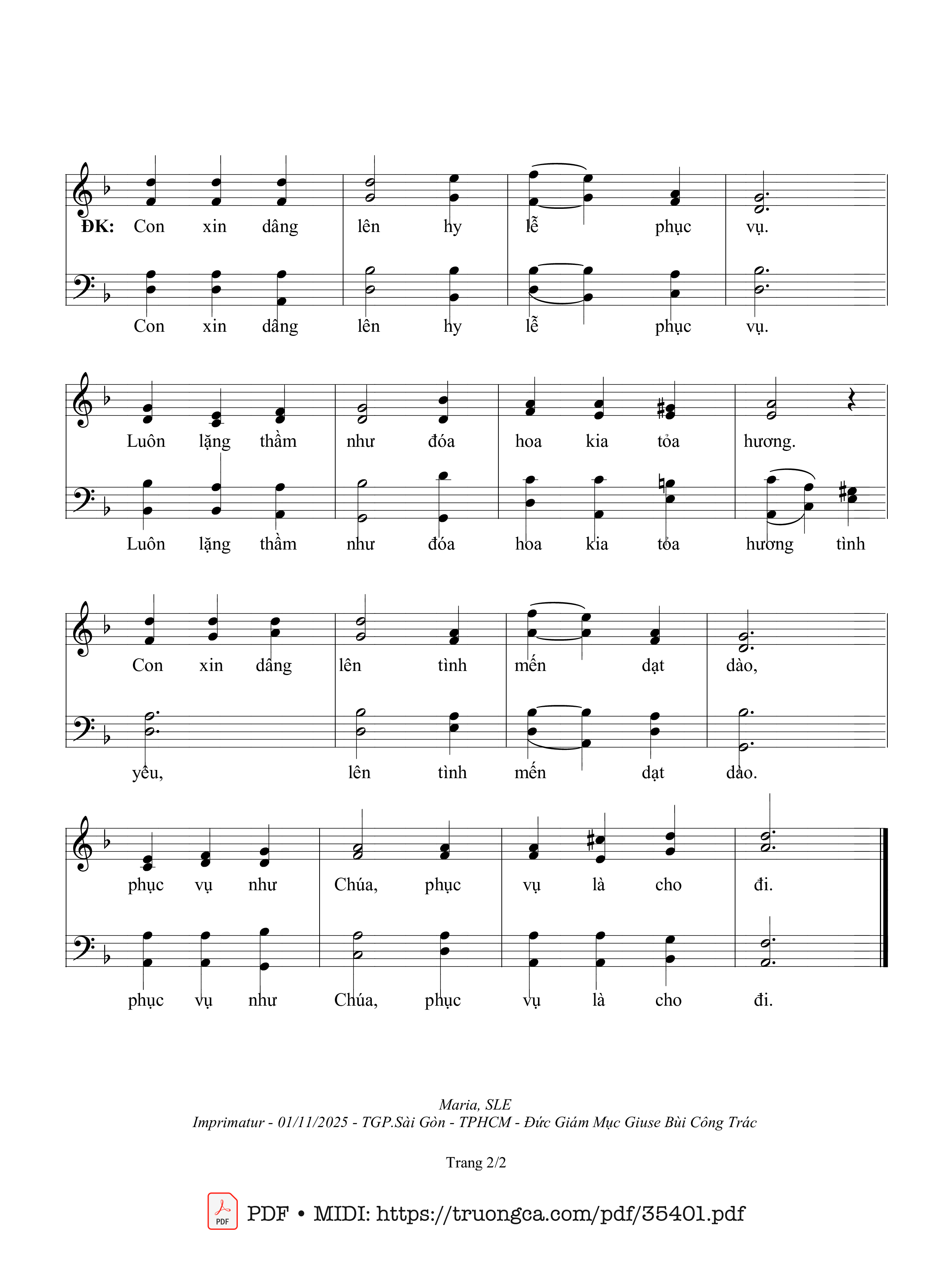 Page 2 of Sheet music PDF Hy Lễ Phục Vụ - Sr. Maria, Sle