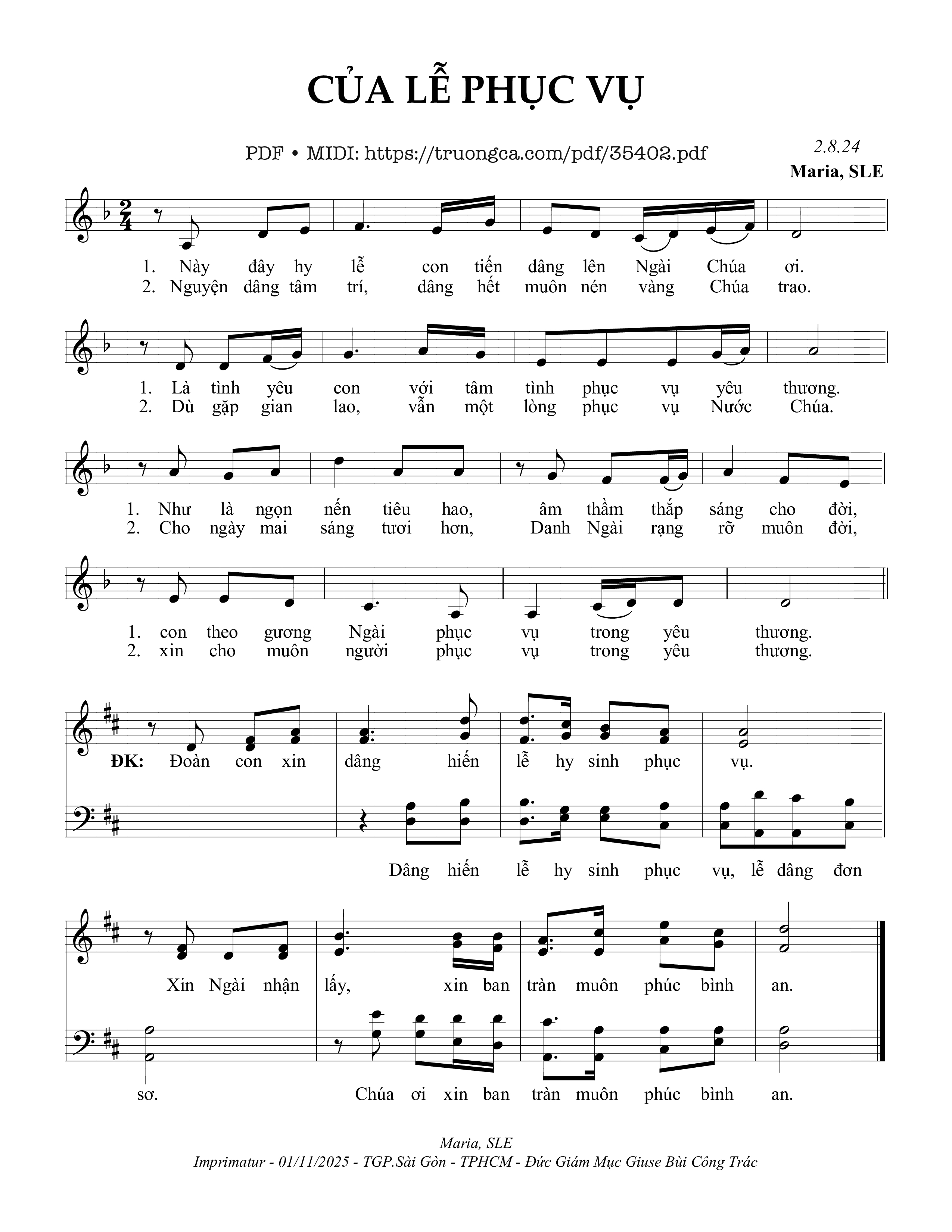 Page 1 of Sheet music PDF Của Lễ Phục Vụ - Sr. Maria, Sle
