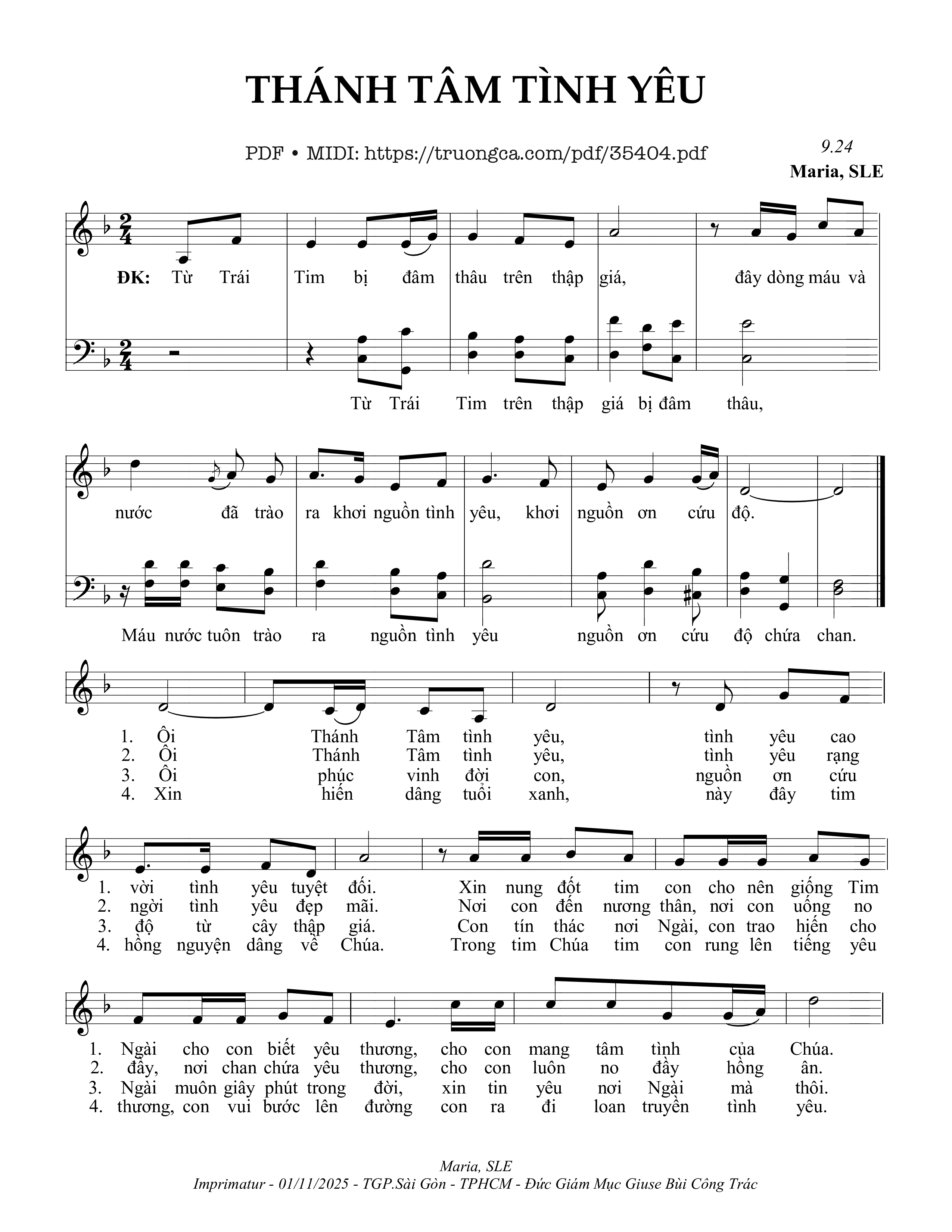 Page 1 of Sheet music PDF Thánh Tâm Tình Yêu - Sr. Maria, Sle