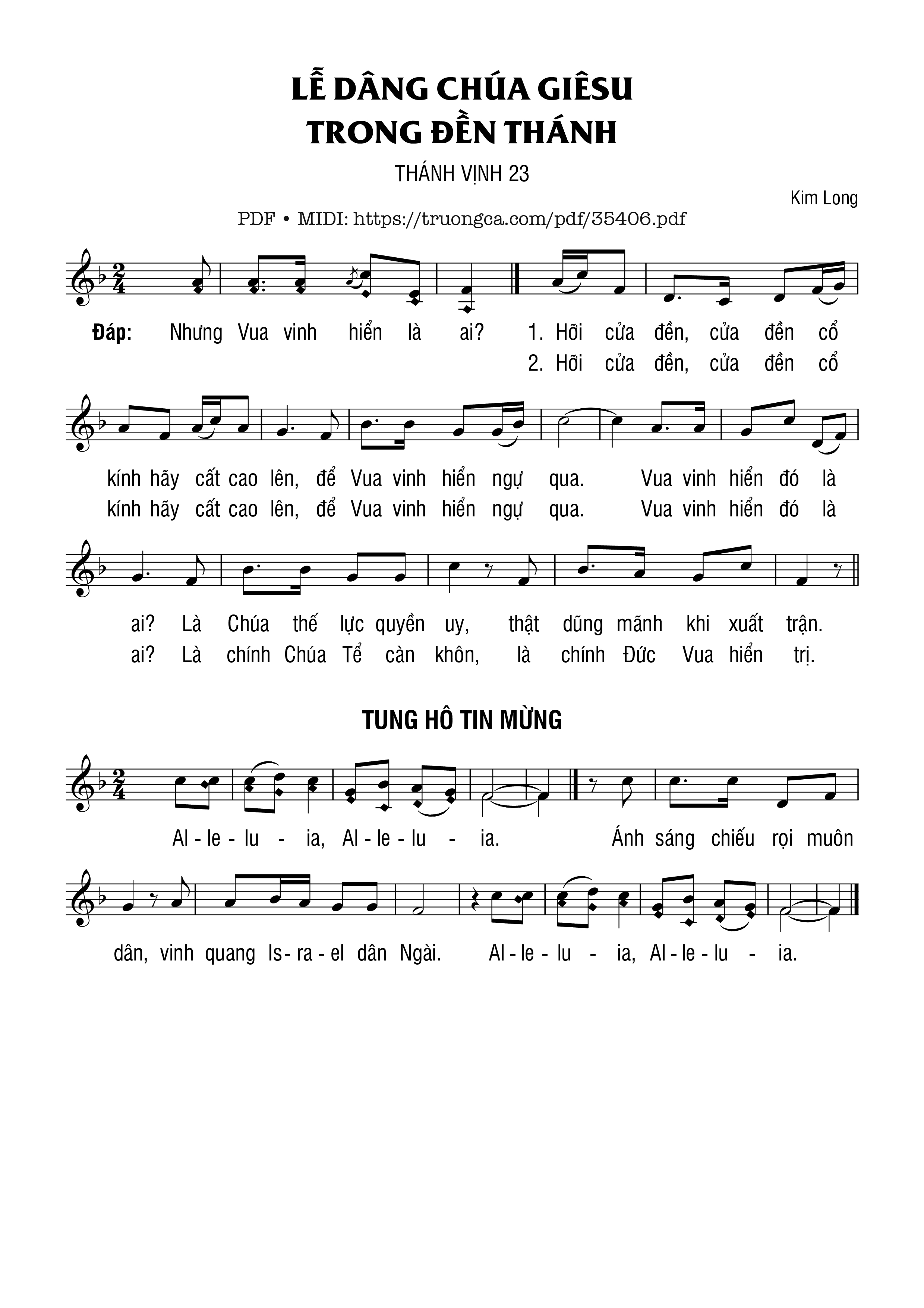 Page 1 of Sheet music PDF Thánh Vịnh 23, Lễ Dâng Chúa Giêsu Trong Đền Thánh - Kim Long