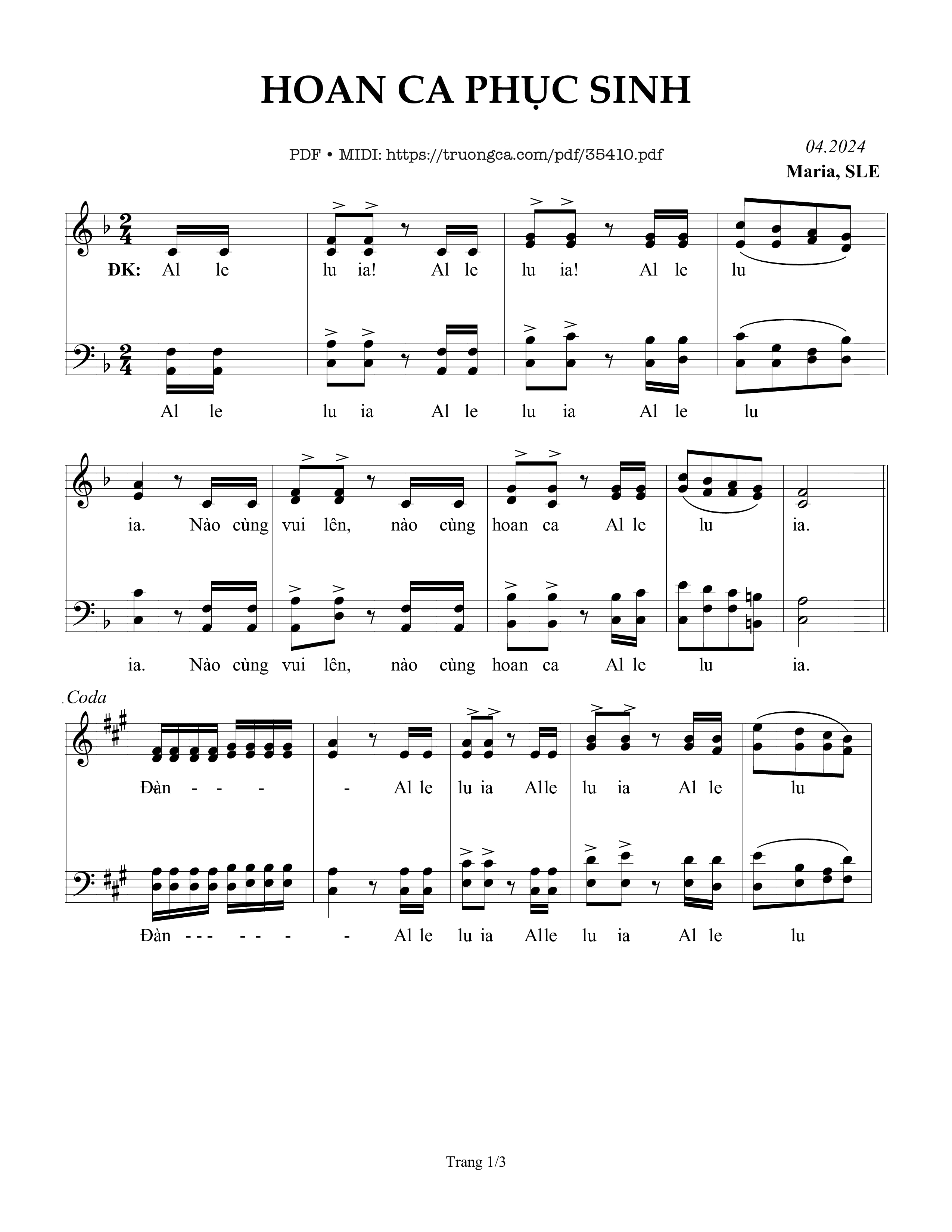 Page 1 of Sheet music PDF Hoan Ca Phục Sinh - Sr. Maria, Sle