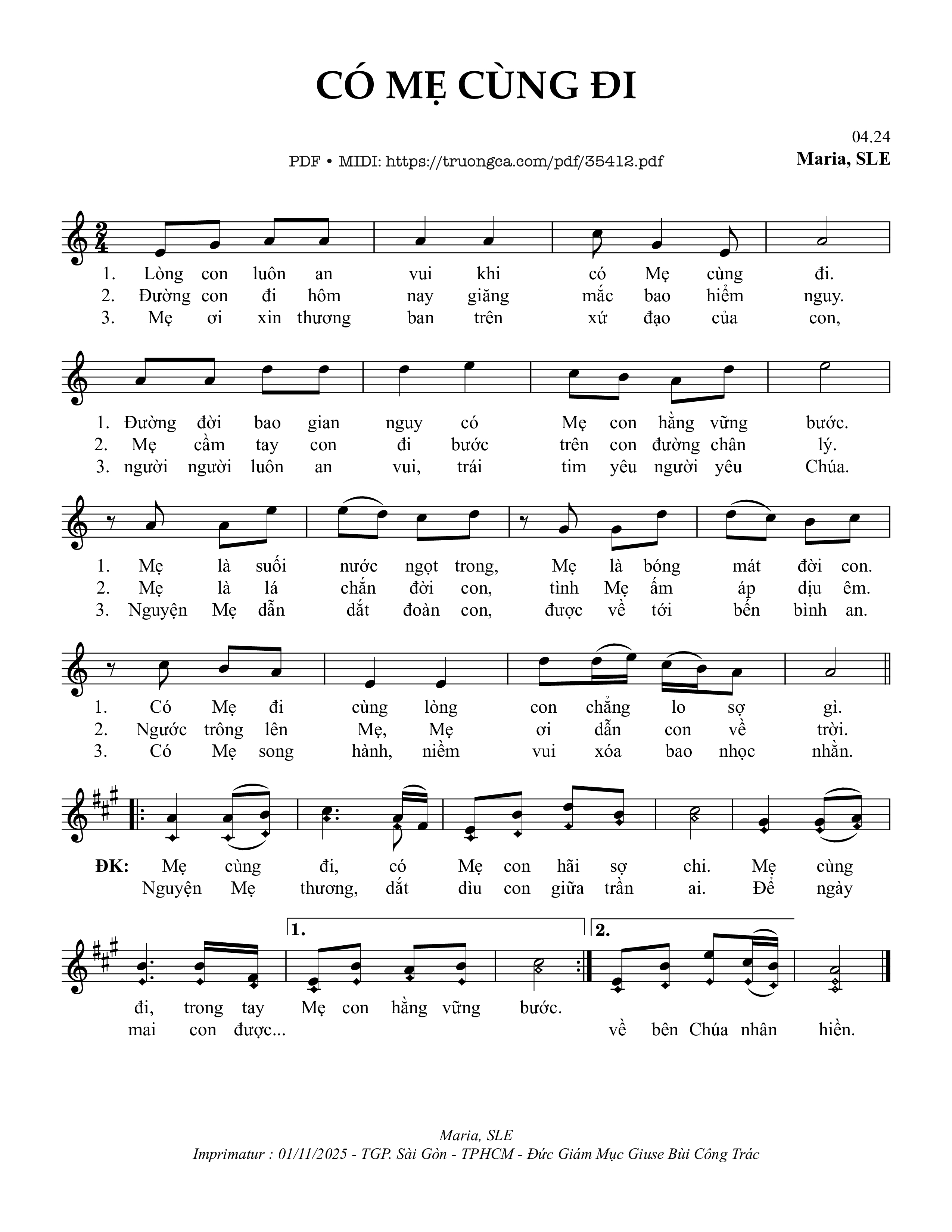 Page 1 of Sheet music PDF Có Mẹ Cùng Đi - Sr. Maria, Sle