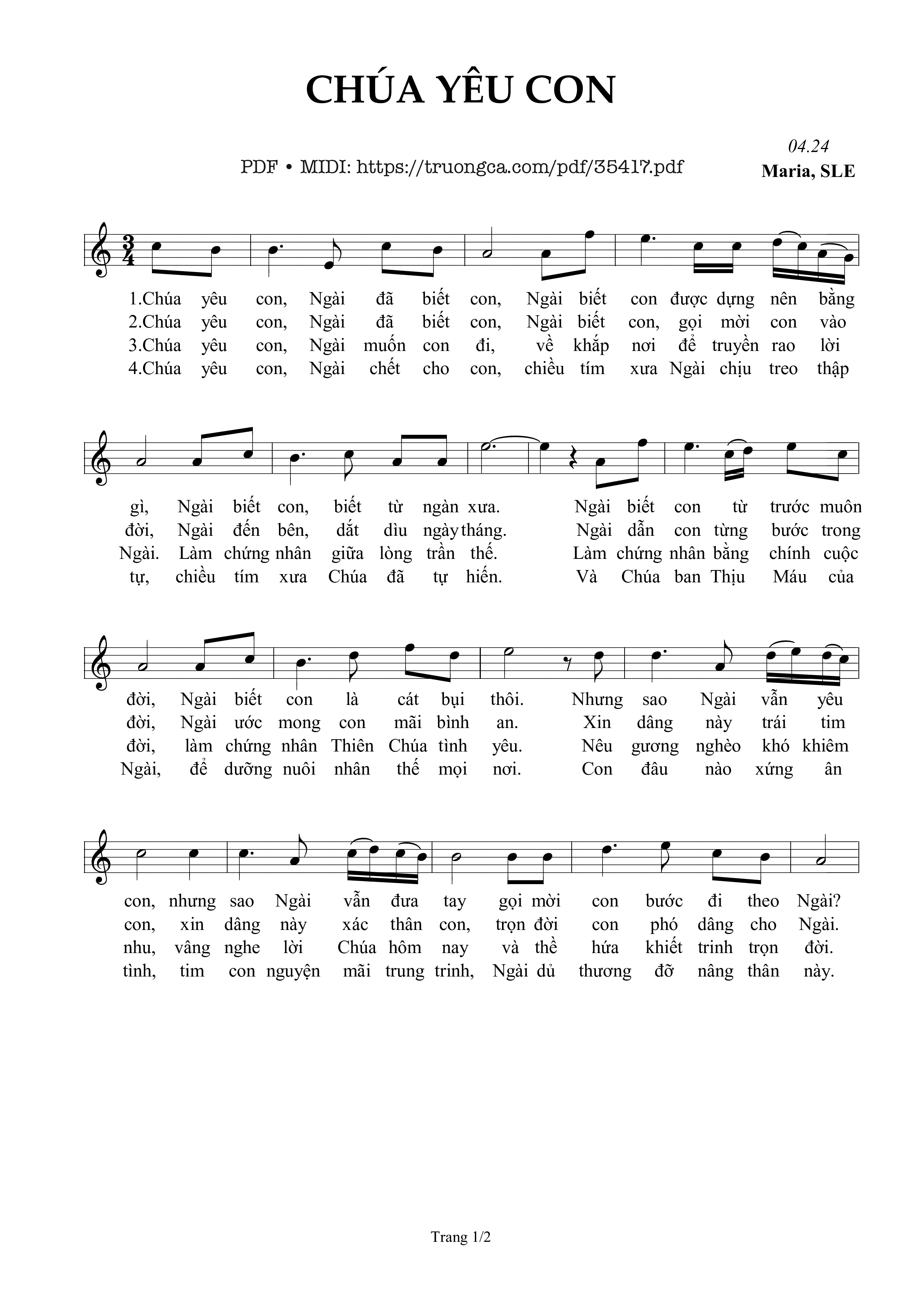 Page 1 of Sheet music PDF Chúa Yêu Con - Sr. Maria, Sle