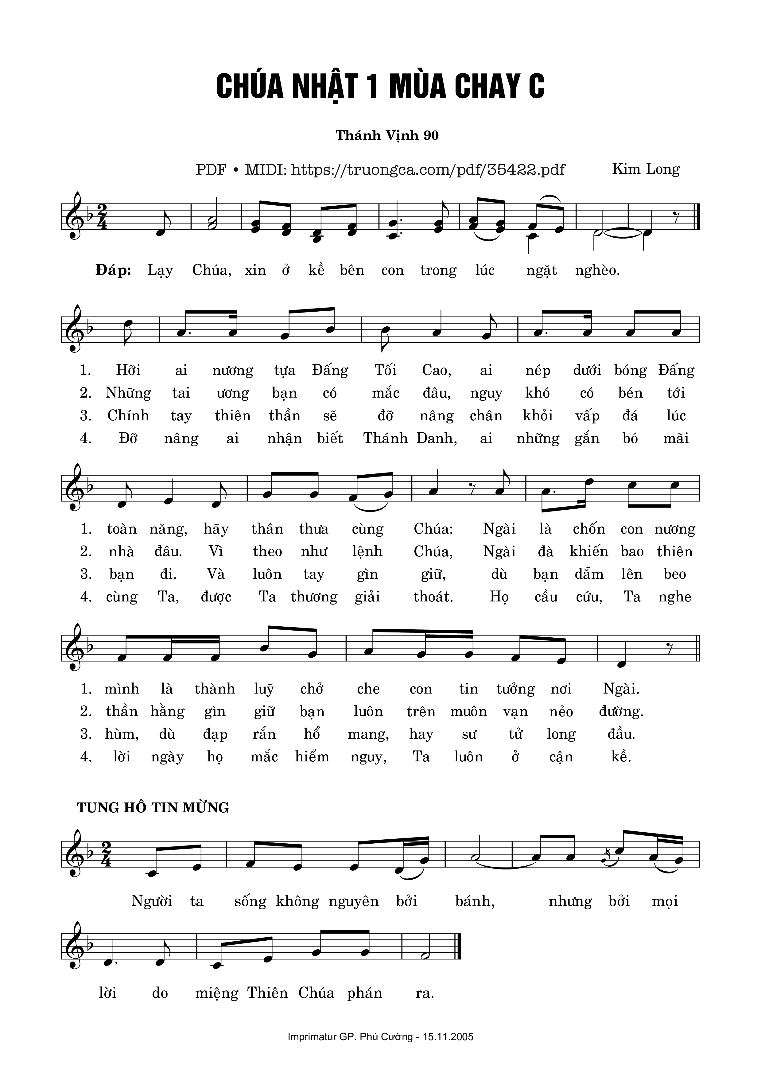 Page 1 of Sheet music PDF Thánh Vịnh 90, Chúa Nhật 1C Mùa Chay - Kim Long