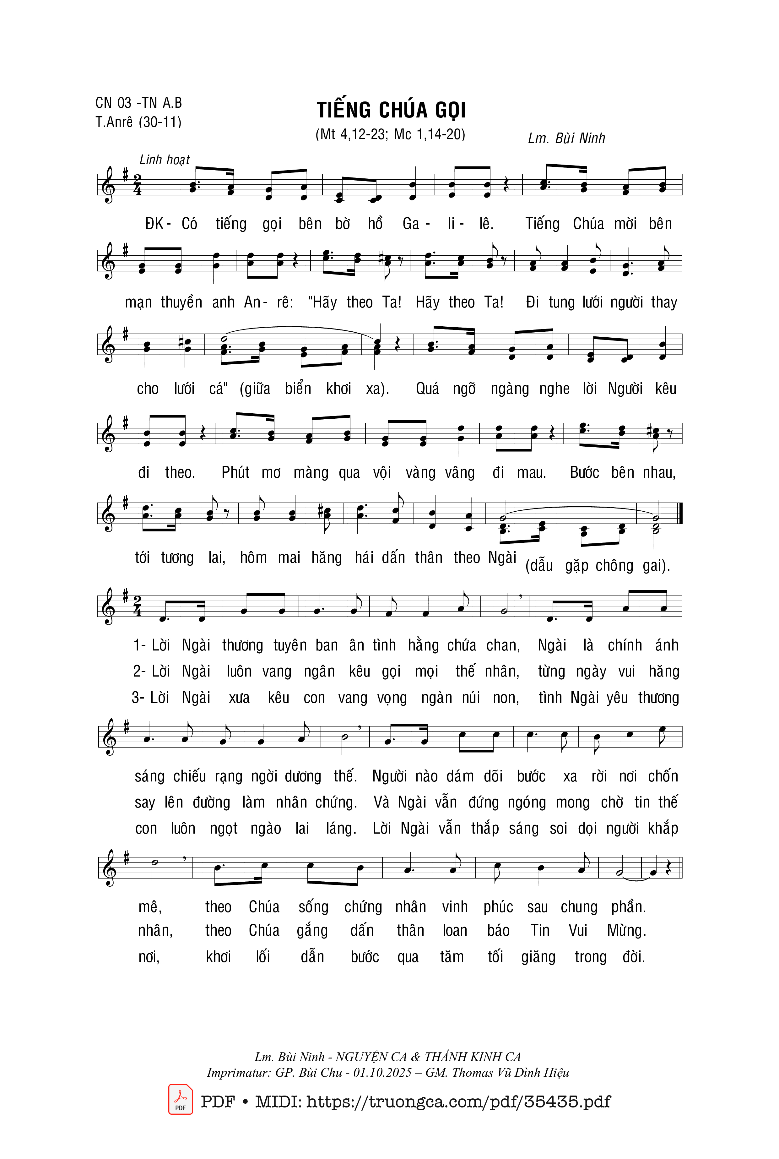 Page 1 of Sheet music PDF Tiếng Chúa Gọi - Bùi Ninh