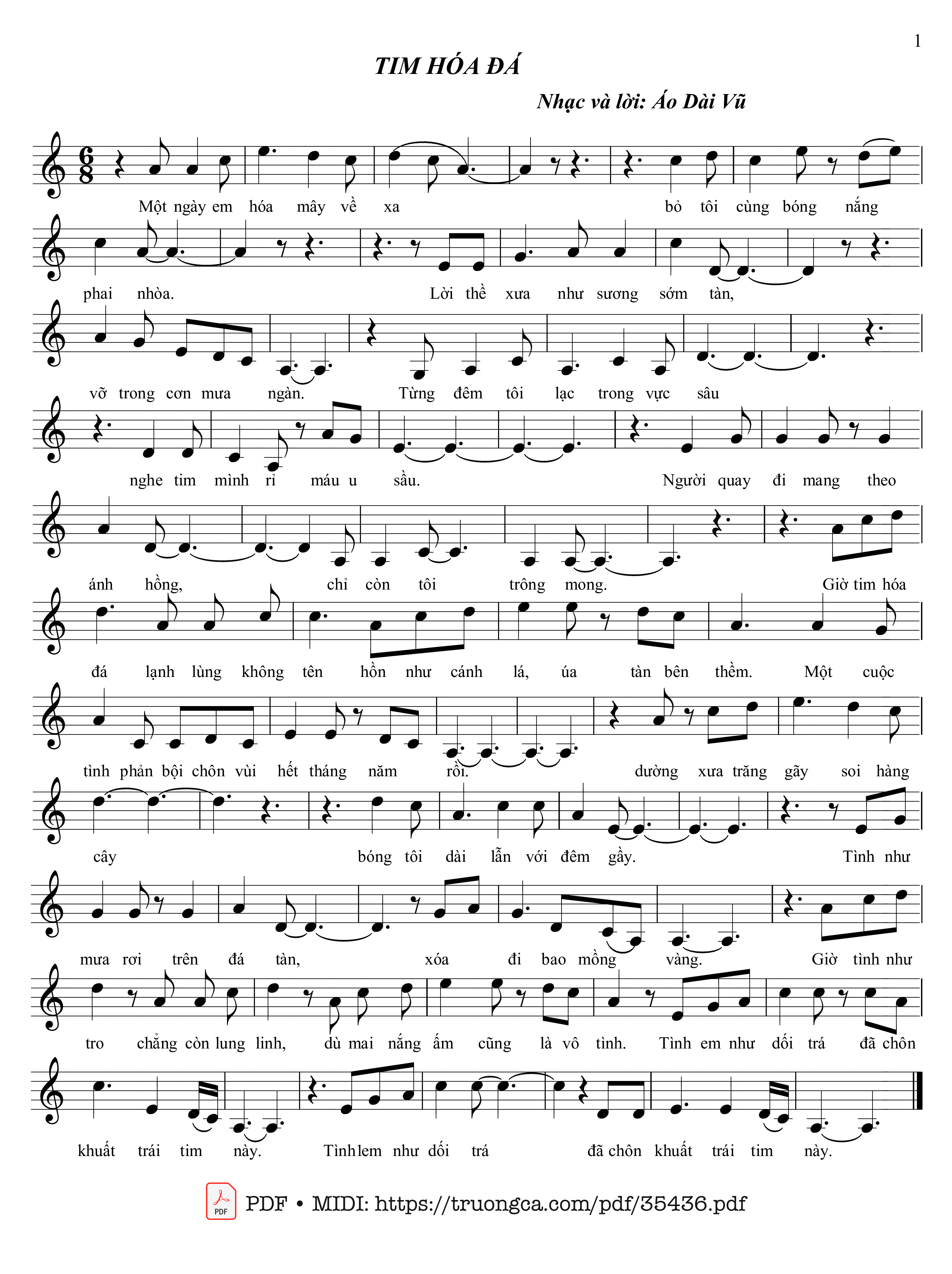 Page 1 of Sheet music PDF Tim hoá đá - Áo Dài Vũ